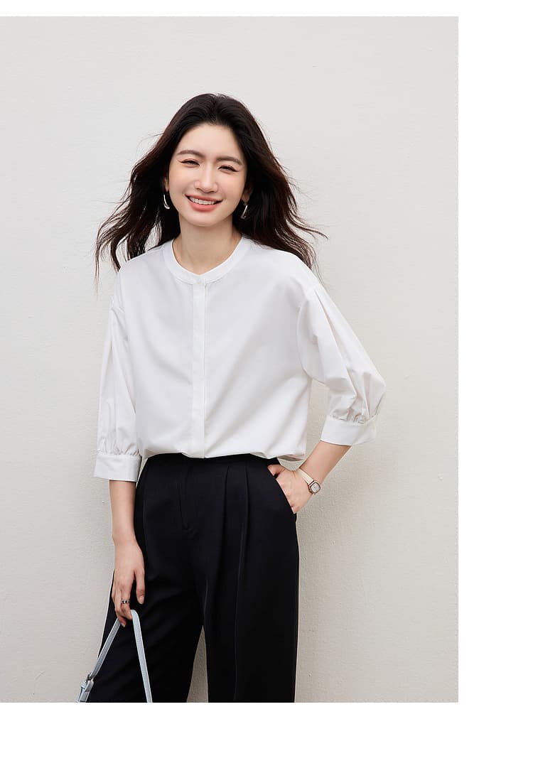 화이트 여성 셔츠 여름 작은 키 다용도 품격 출퇴근 고급 센스 경력 라운드 넥 중간 소매 면접 셔츠 상세 이미지 13