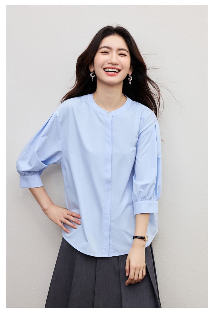 화이트 여성 셔츠 여름 작은 키 다용도 품격 출퇴근 고급 센스 경력 라운드 넥 중간 소매 면접 셔츠 상세 이미지 20