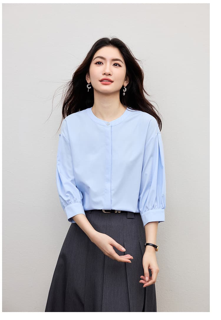 화이트 여성 셔츠 여름 작은 키 다용도 품격 출퇴근 고급 센스 경력 라운드 넥 중간 소매 면접 셔츠 상세 이미지 24