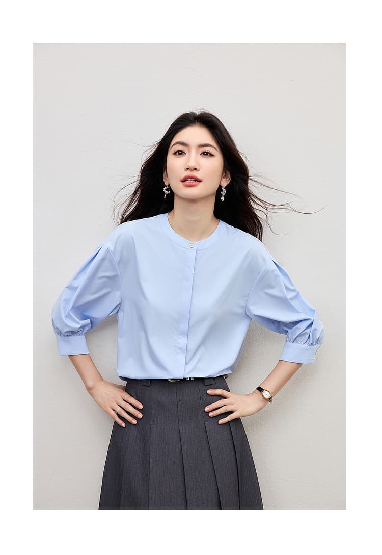 화이트 여성 셔츠 여름 작은 키 다용도 품격 출퇴근 고급 센스 경력 라운드 넥 중간 소매 면접 셔츠 상세 이미지 25