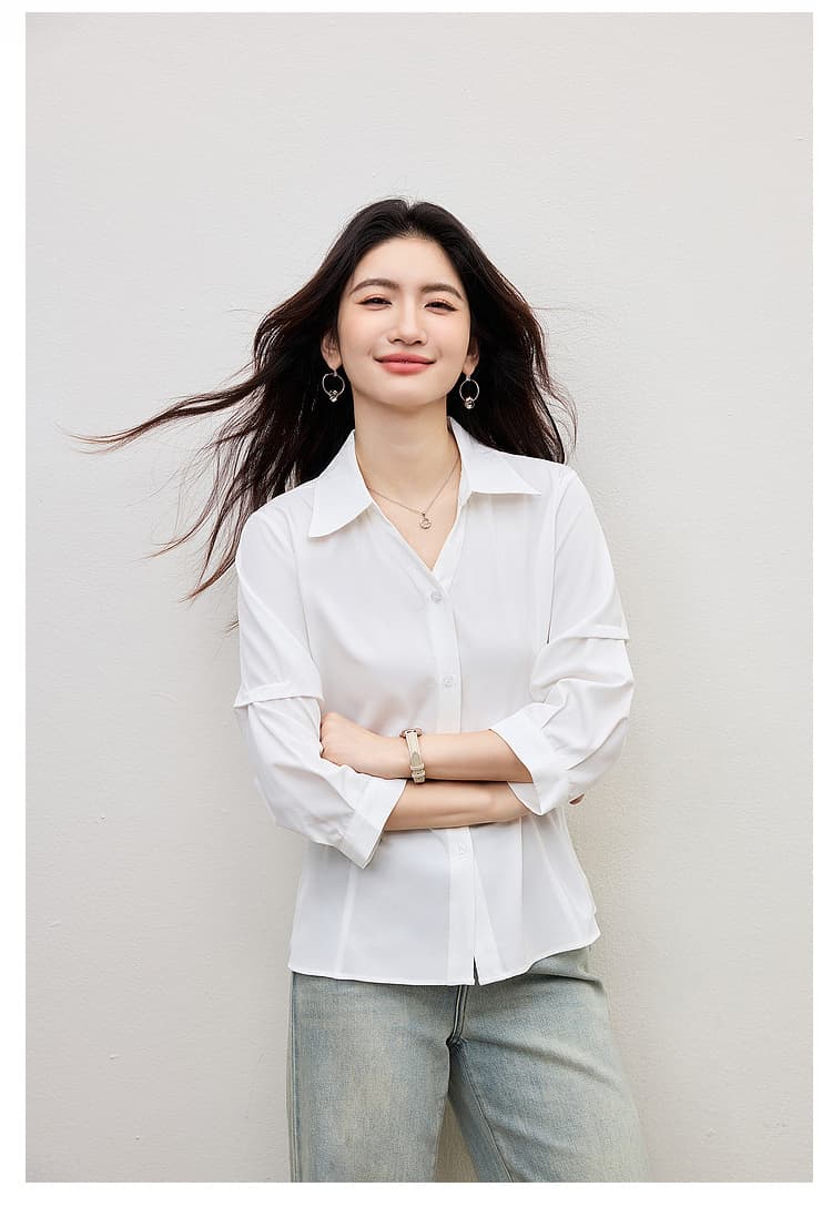 2026 봄 여름 새로운 프랑스식 작은 허리 수축 맨위 외출용 외국 가스 디자인 센스 슬림해 보이는 다용도 여성 셔츠 작은 키 상세 이미지 20