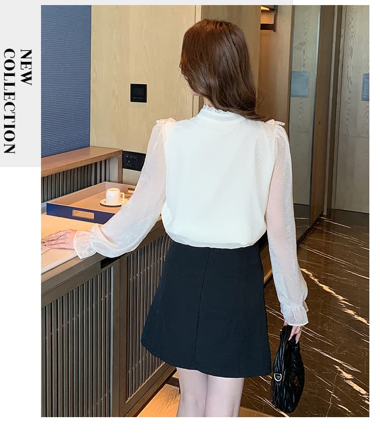 2026 가을 실사 작은 샤넬 스타일 빛 럭셔리 레이스 반하이넥 맨위 레이스 패치워크 품격 우아함 꽃 셔츠 상세 이미지 24