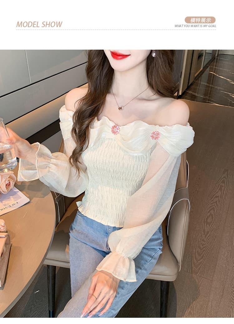 2026 가을 실사 오프숄더 반팔 티셔츠 여성 프랑스식 사소한 외국 가스 작은 셔츠 Chic 아름다운 오프숄더 맨위 상세 이미지 11