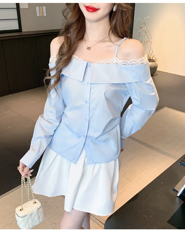 2026 가을 실사 레이스 레이스 보트넥 슬립 여성 셔츠 부드러운 품격 프랑스식 몸매 가꾸기 긴팔 맨위 상세 이미지 19