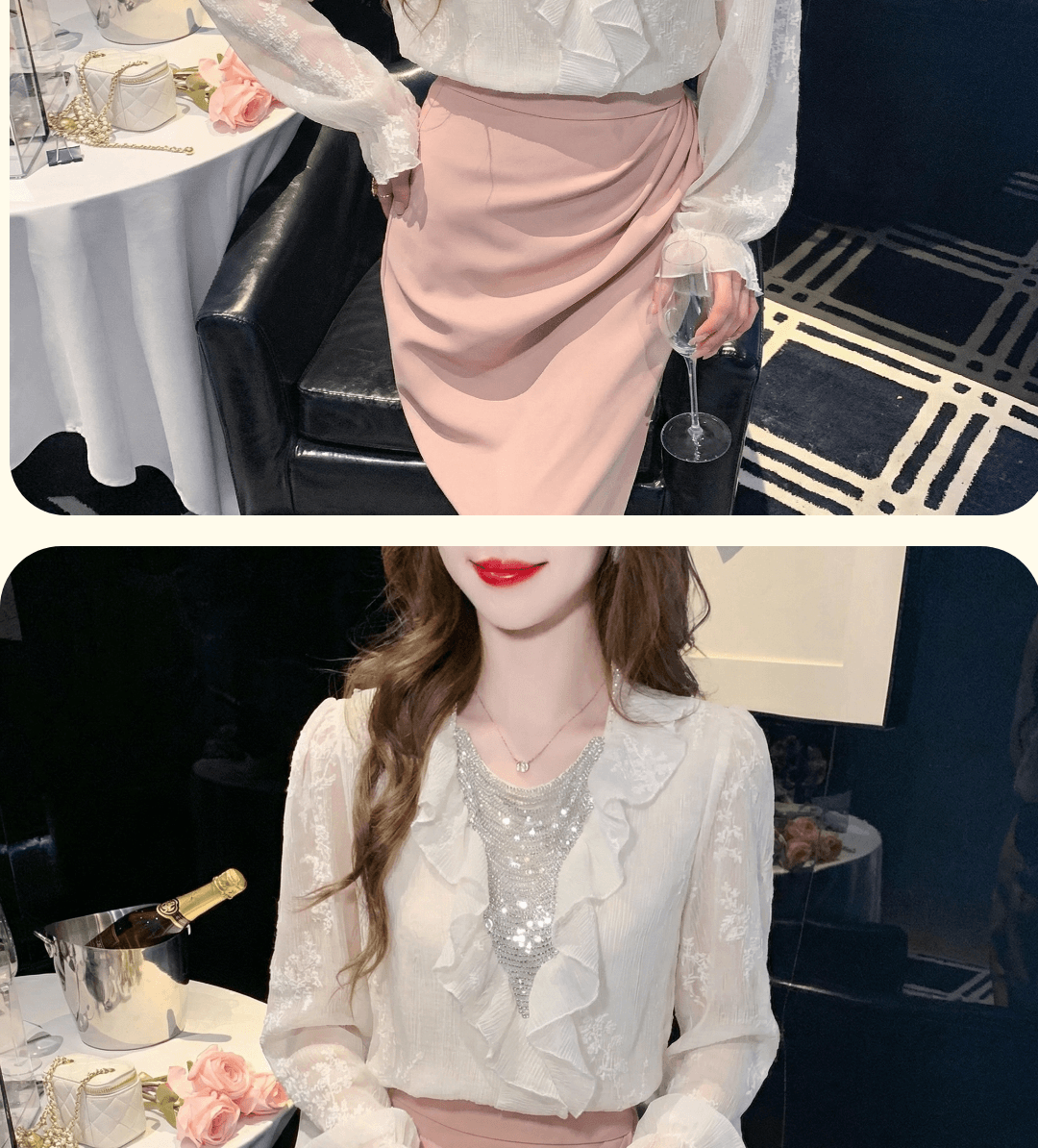 2026 봄 실사 패션 디자인 센스 프릴 V넥 시폰 셔츠 여성 루즈핏 품격 잘 생긴 아름다운 맨위 상세 이미지 7