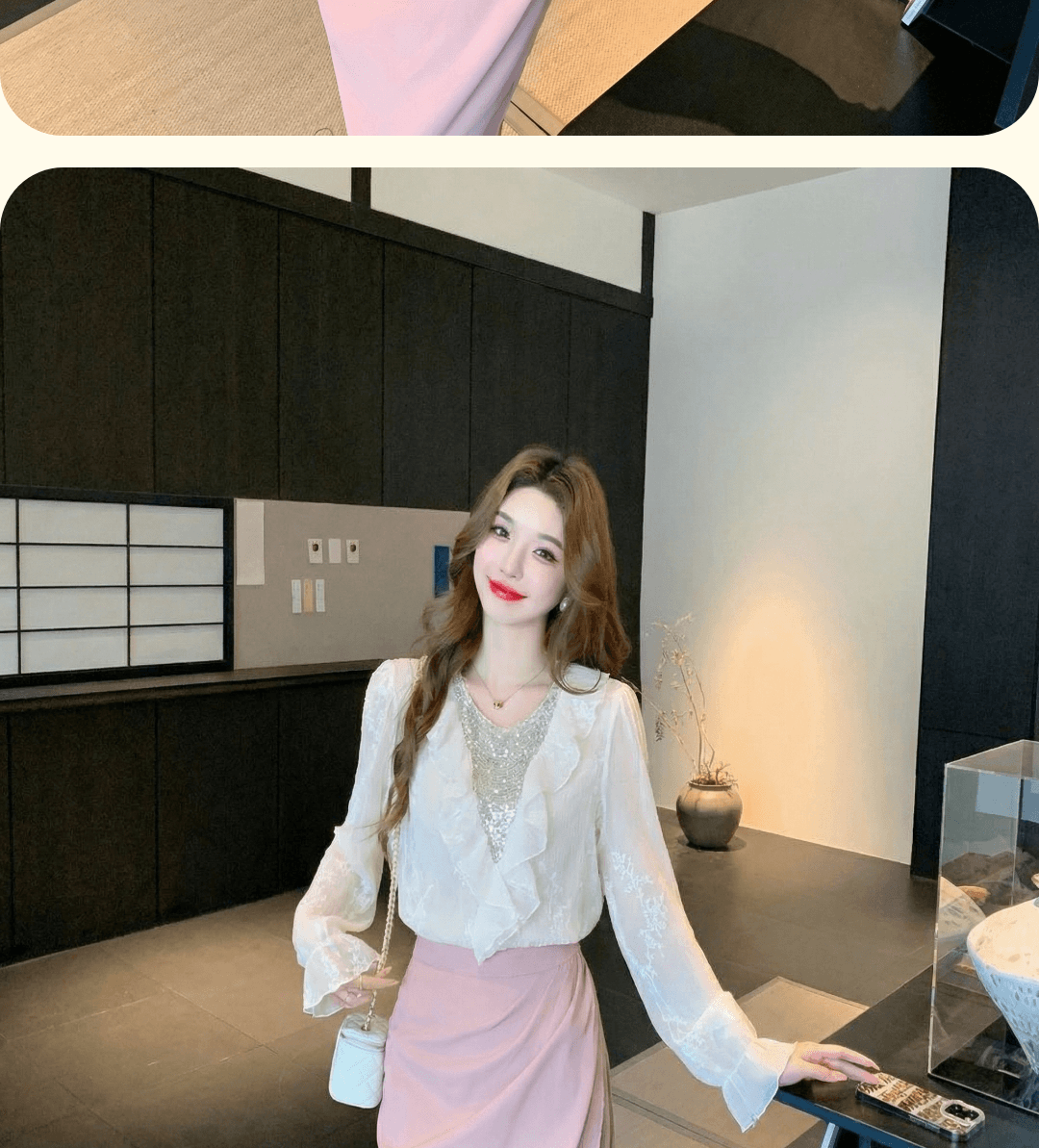 2026 봄 실사 패션 디자인 센스 프릴 V넥 시폰 셔츠 여성 루즈핏 품격 잘 생긴 아름다운 맨위 상세 이미지 13