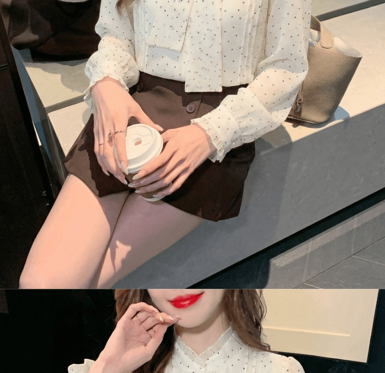 2026 가을 실사 프랑스식 나비 넥타이 도트 무늬 긴팔 여성 셔츠 품격 연령 감소 작은 셔츠 Chic 맨위 상세 이미지 11