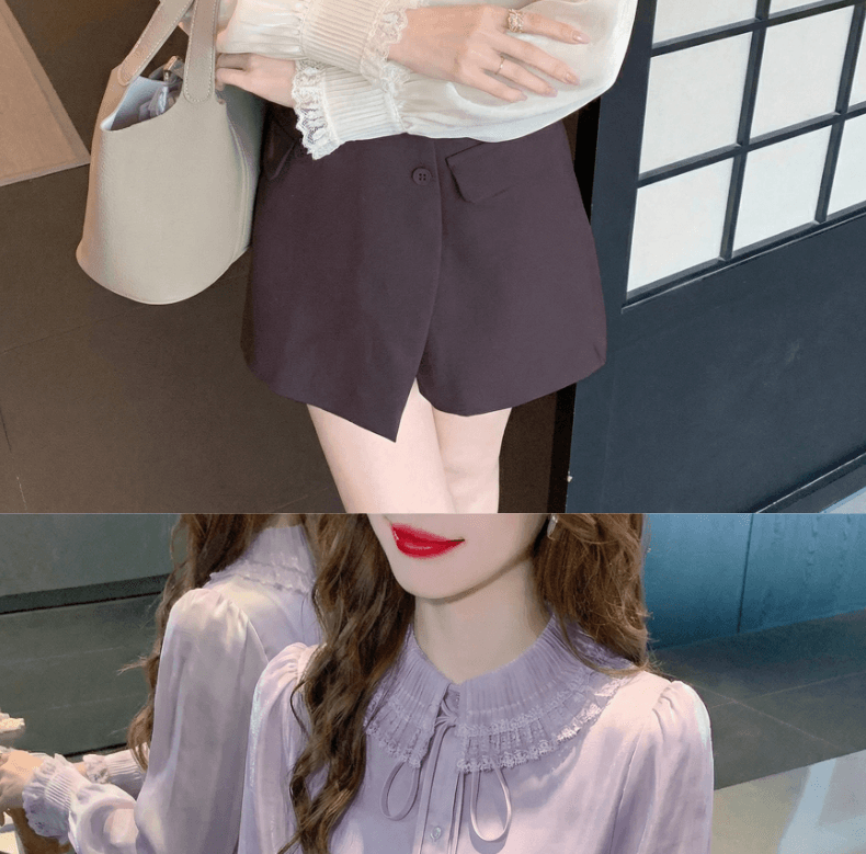2026 가을 실사 향기로운 백주 유리 프랑스식 품격 레이스 폴로 칼라 여성 셔츠 절묘한 인사이드 가져 가라. 만나는 맨위 상세 이미지 11