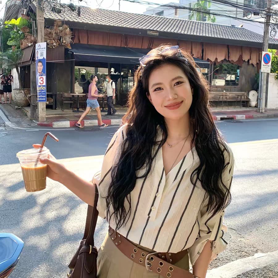 밀 귀 자카드 자수 질감 스트라이프 셔츠 출퇴근 디자인 센스 루즈핏 맨위 이미지 5