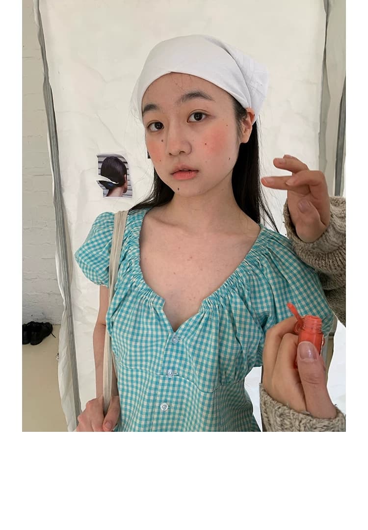 달콤한 자매 디자인 센스 작은 대중 레트로 체크무늬 반팔 여성 셔츠 한국 스타일 슬림해 보이는 다용도 인사이드 잡아라. 의류 26 봄 여름 상세 이미지 10