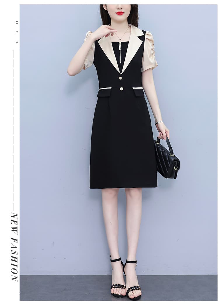 실사 2026 여름 새로운 빅 사이즈 여성 의류 패션 빛 럭셔리 우아한 몸매 가꾸기 슬림해 보이는 패치워크 드레스 상세 이미지 20