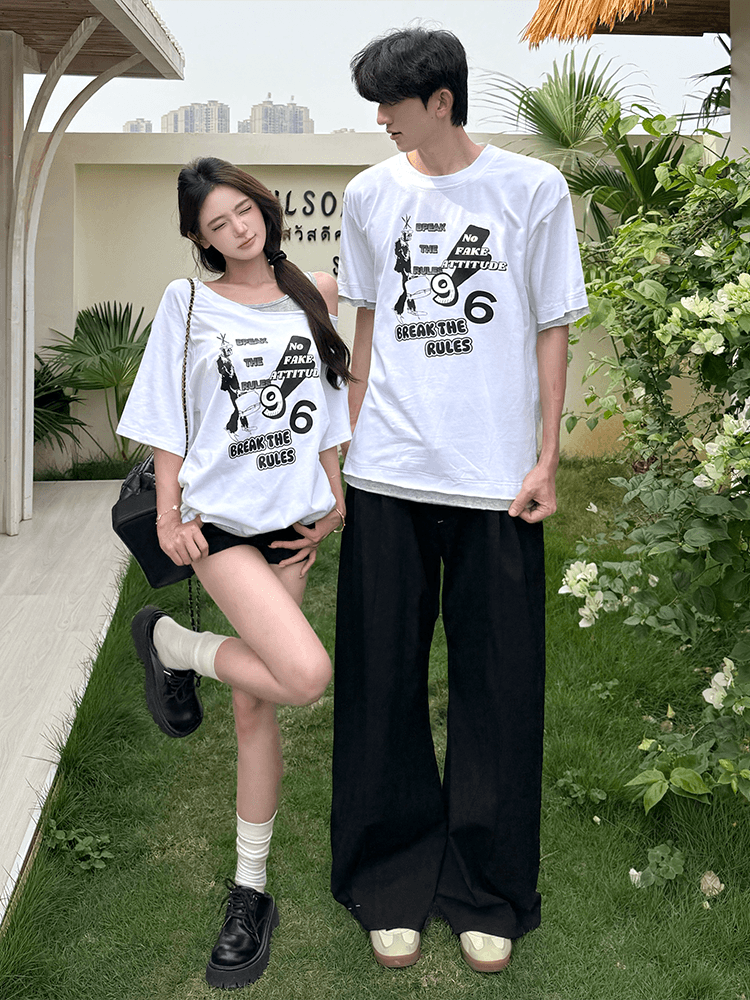 2026 년 여름 새로운 회색 레이스 일방적 인 오프숄더 알파벳 오리지널 티셔츠 여성 티셔츠 48 원 남자 티셔츠 48 원 상세 이미지 6