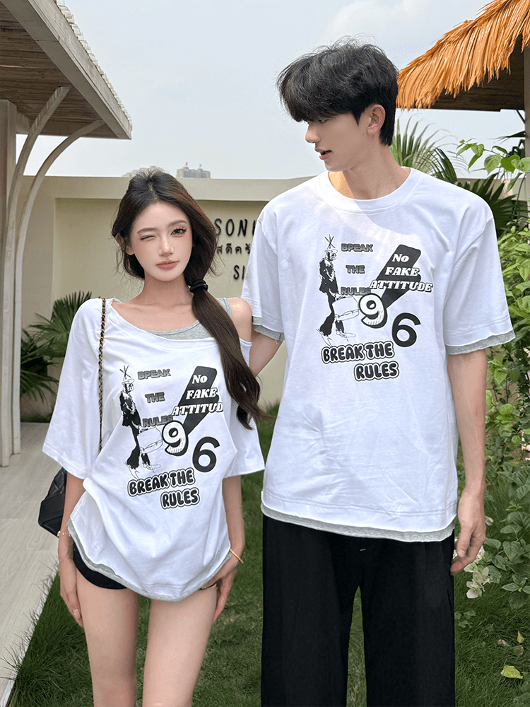 2026 년 여름 새로운 회색 레이스 일방적 인 오프숄더 알파벳 오리지널 티셔츠 여성 티셔츠 48 원 남자 티셔츠 48 원 상세 이미지 7