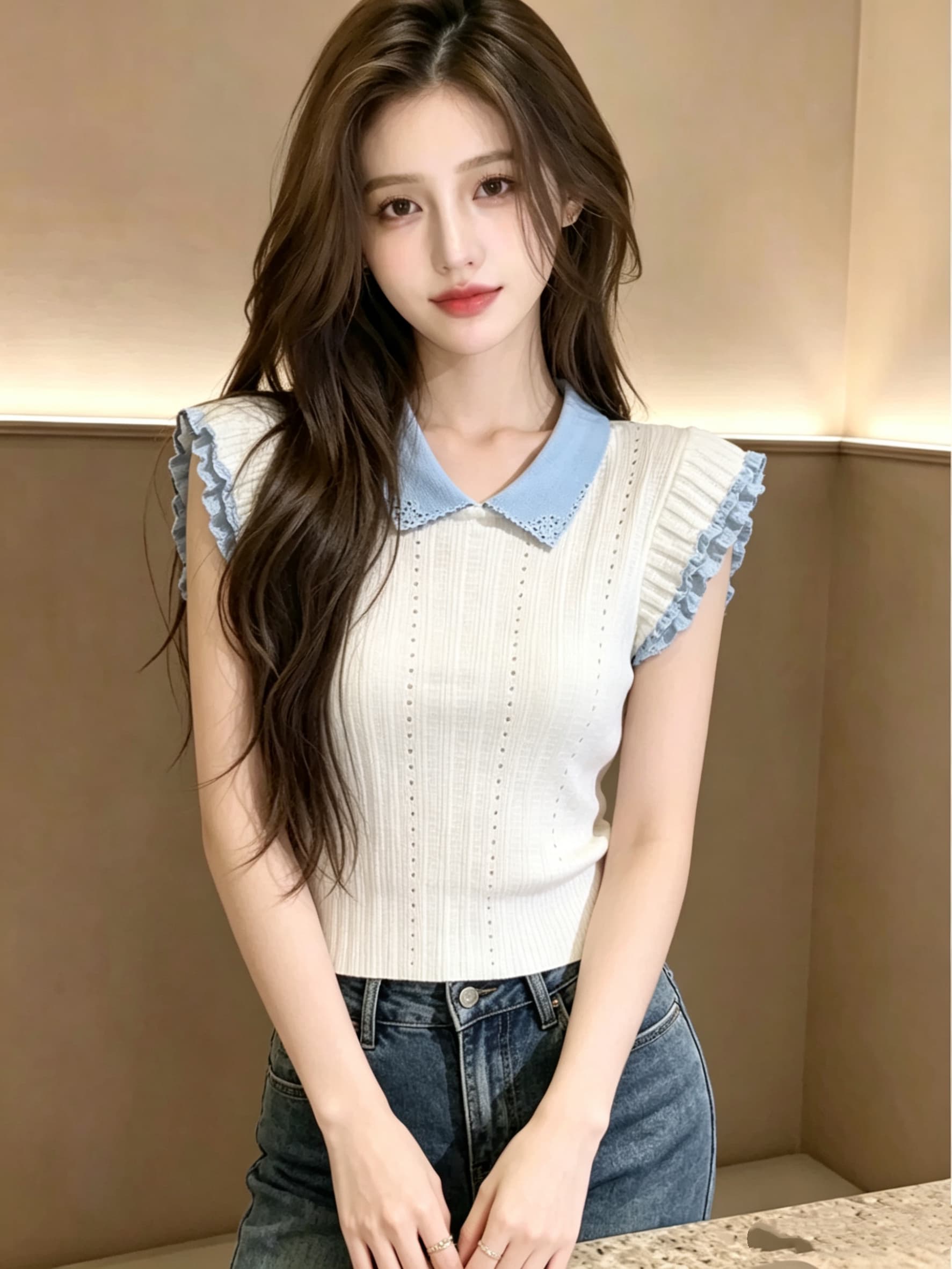 재고 있음 2026 여름 새로운 배색 POLO 칼라 반팔 니트 스웨터 맨위