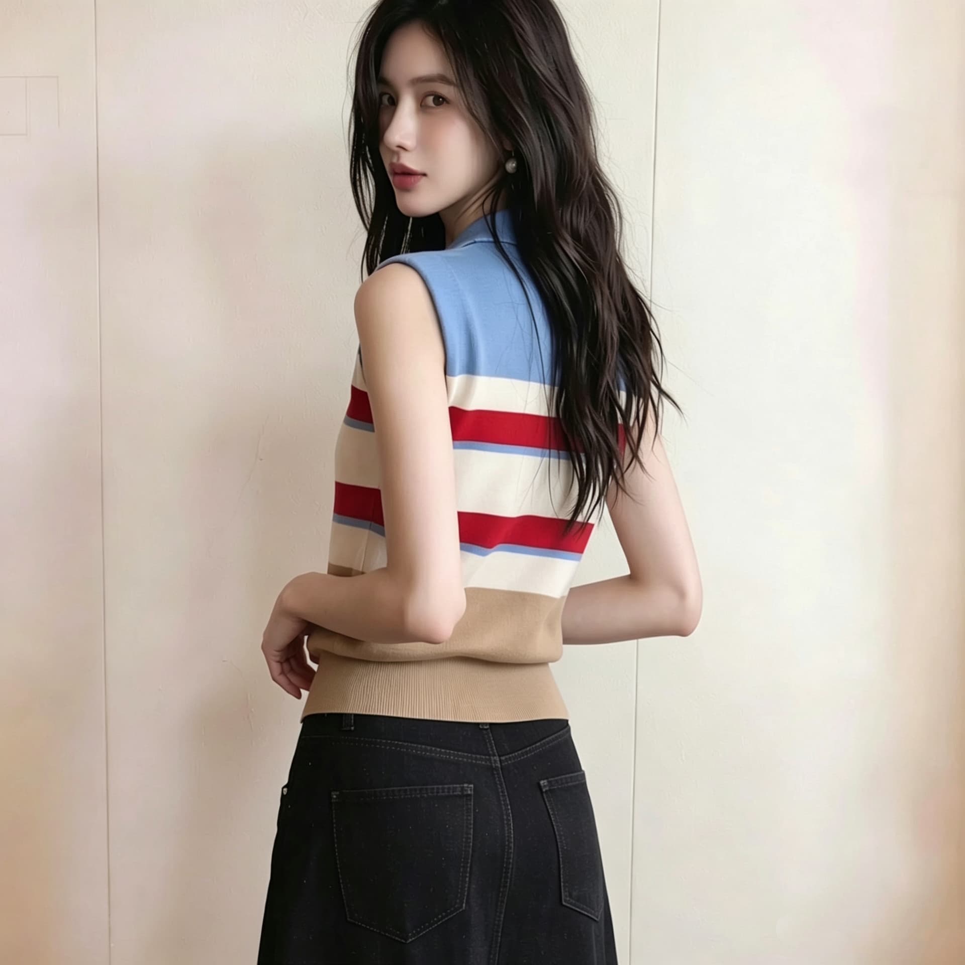 재고 있음 2026 여름 새로운 오래된 돈 바람 폴로 칼라 배색 민소매 니트 조끼 오픈 가디건 맨위 상세 이미지 2
