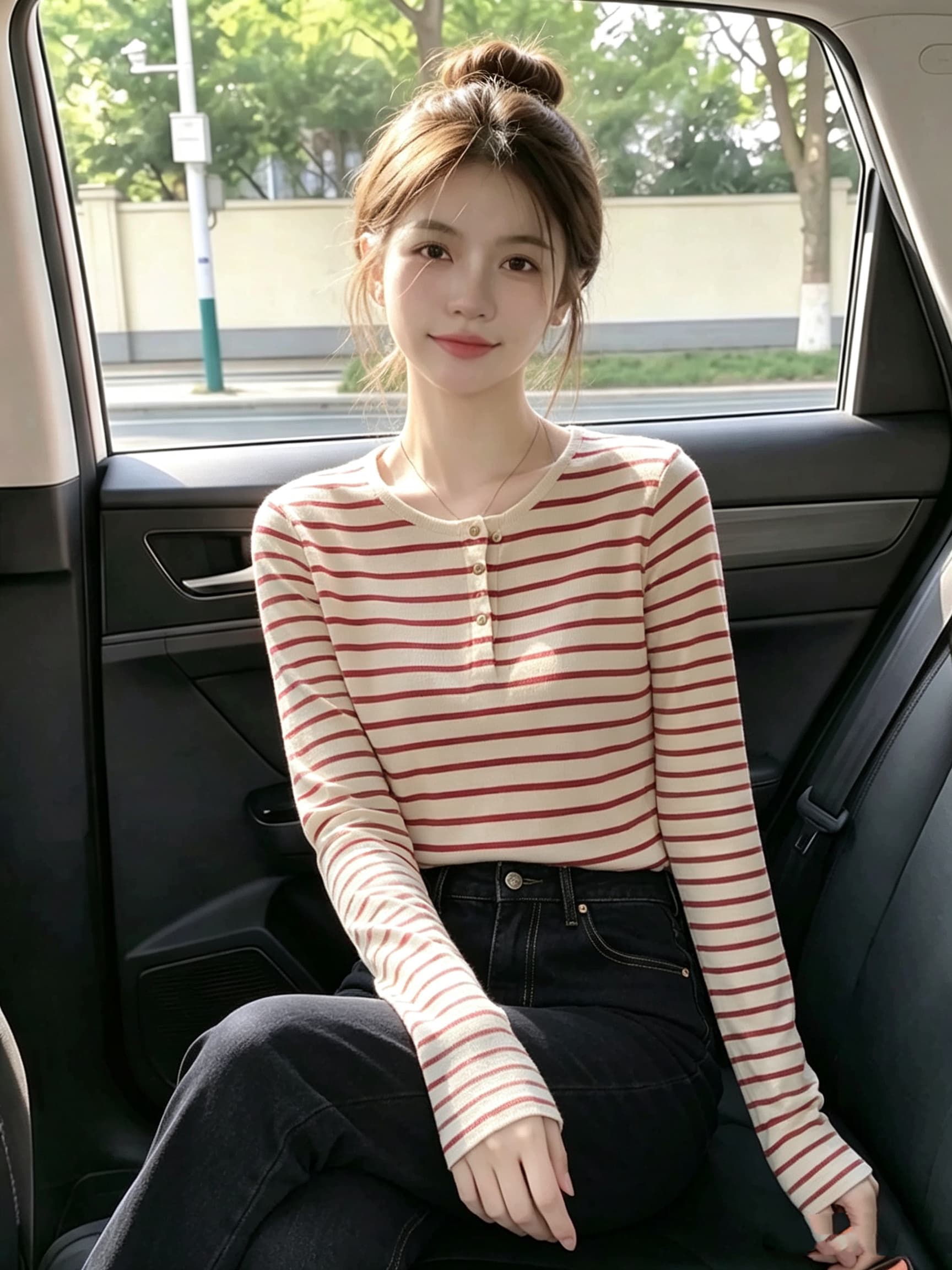 2026 가을 패치워크 색상 스트라이프 긍정적 인 어깨 긴팔 캐주얼 루즈핏 맨위 상세 이미지 6