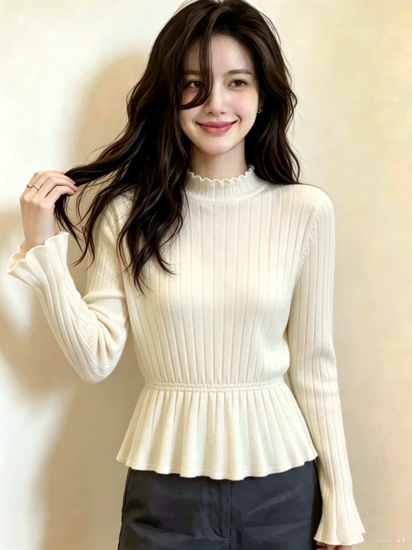 2026 여름 새로운 프릴 스택 바늘 짠 셔츠 맨위 이미지 3
