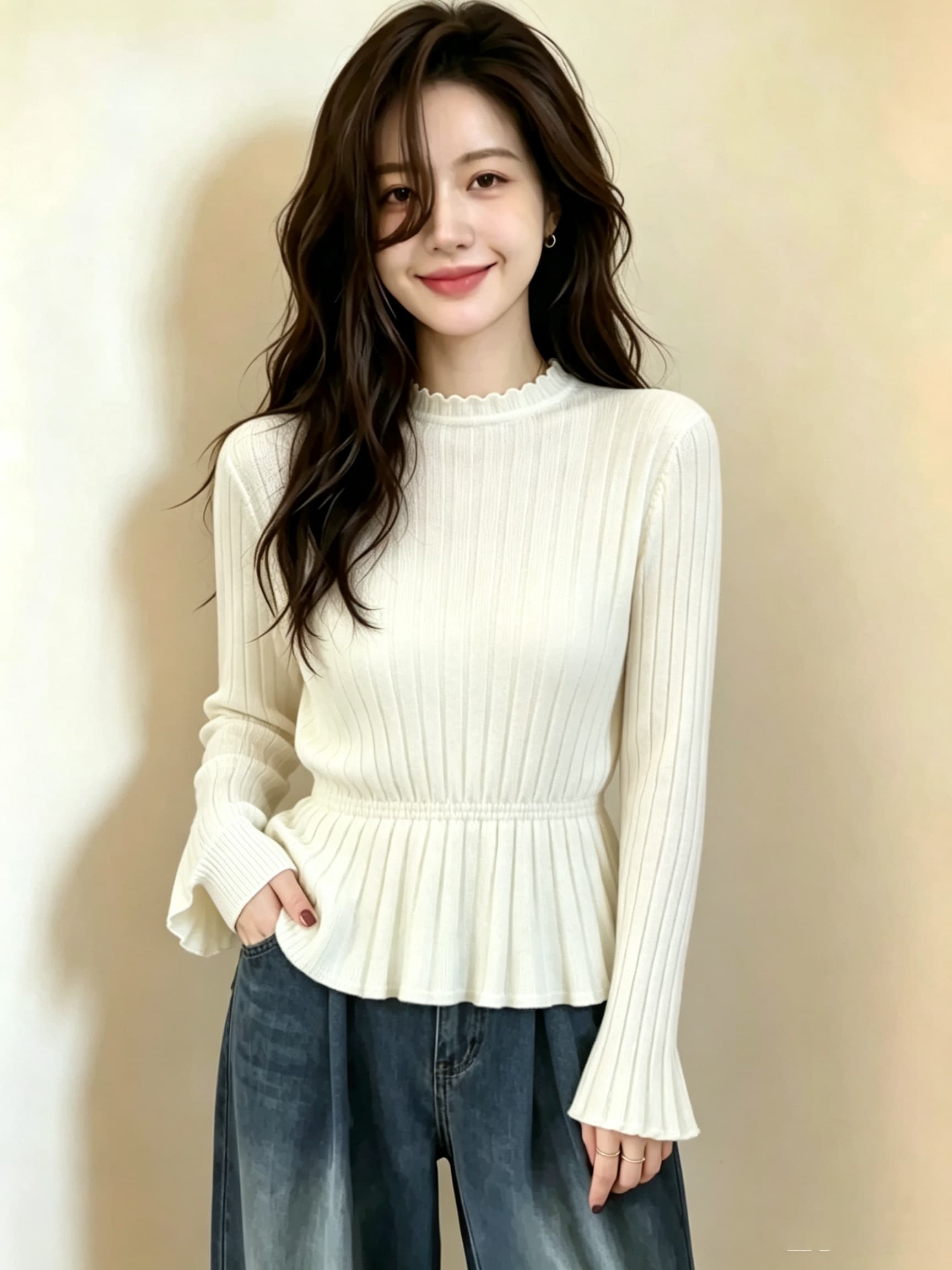 2026 여름 새로운 프릴 스택 바늘 짠 셔츠 맨위 상세 이미지 4