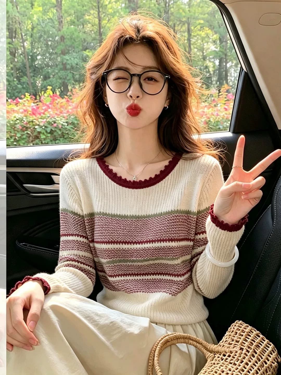2026 가을 새로운 한 부서 홀로우 아웃 배색 스트라이프 니트 스웨터 여성 이미지 2
