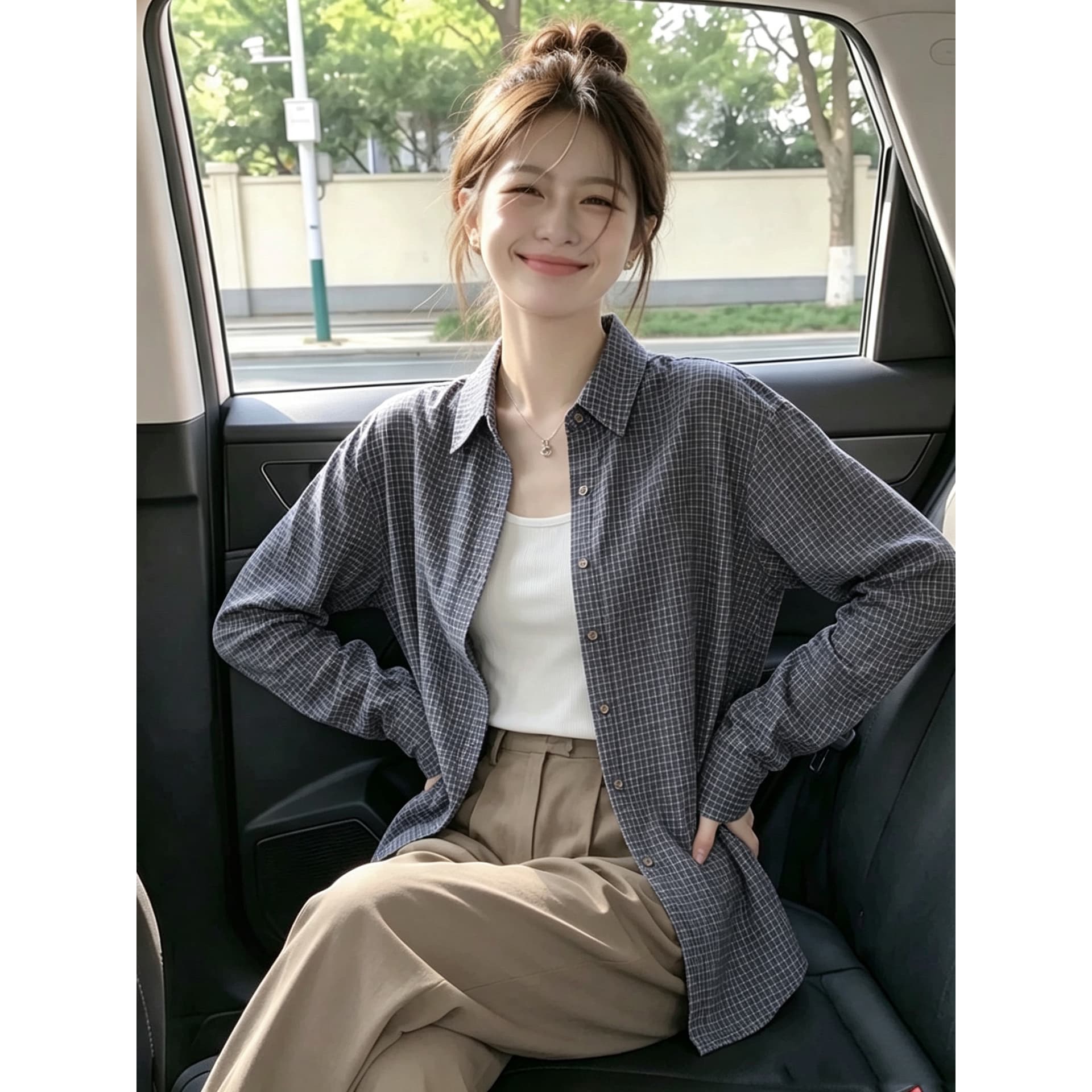 2026 가을 체크무늬 긴팔 여성 셔츠 루즈핏 다용도 맨위 이미지 5