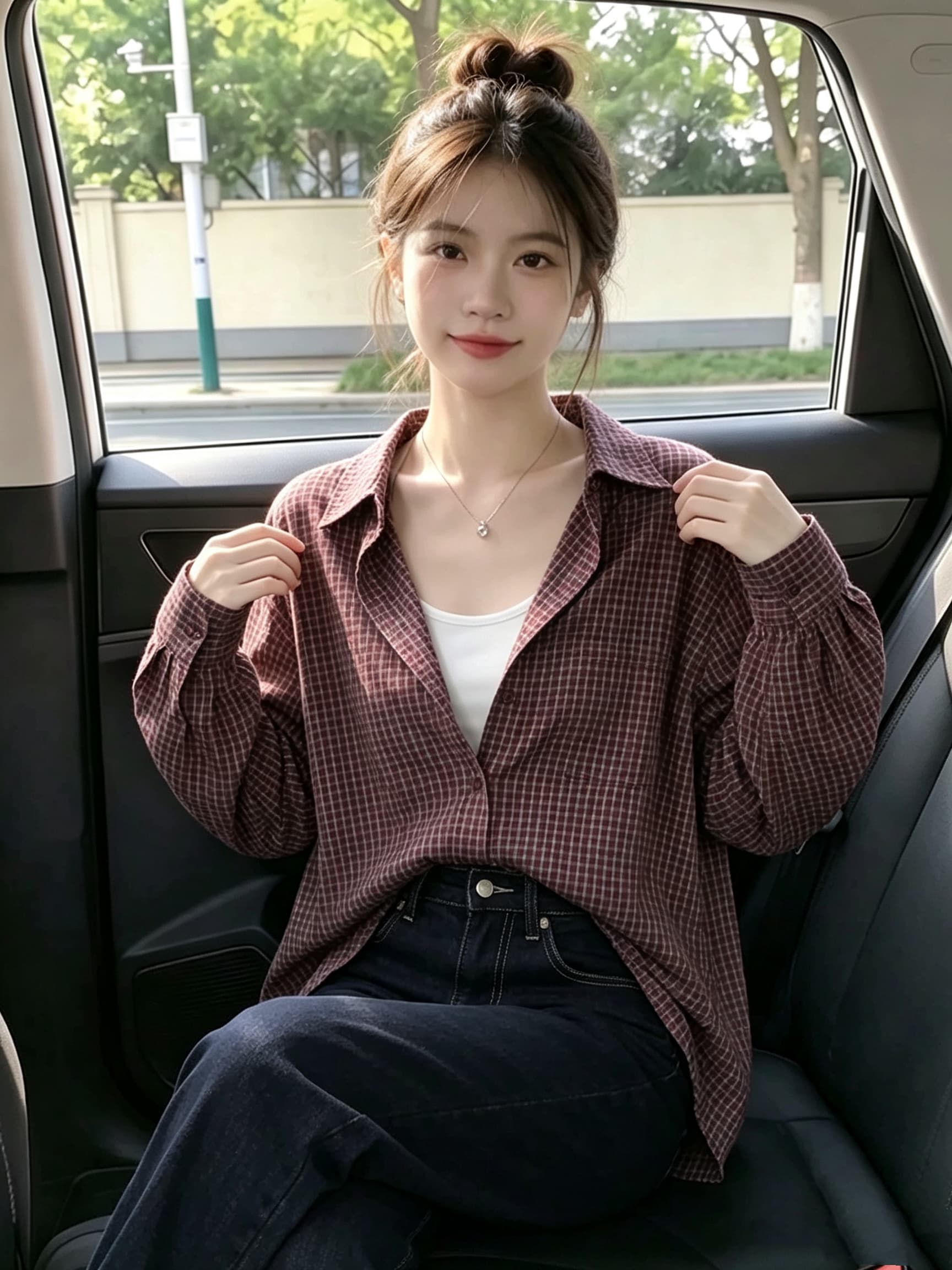 2026 가을 순면 빨간색 격자 무늬 셔츠 맨위 이미지 2
