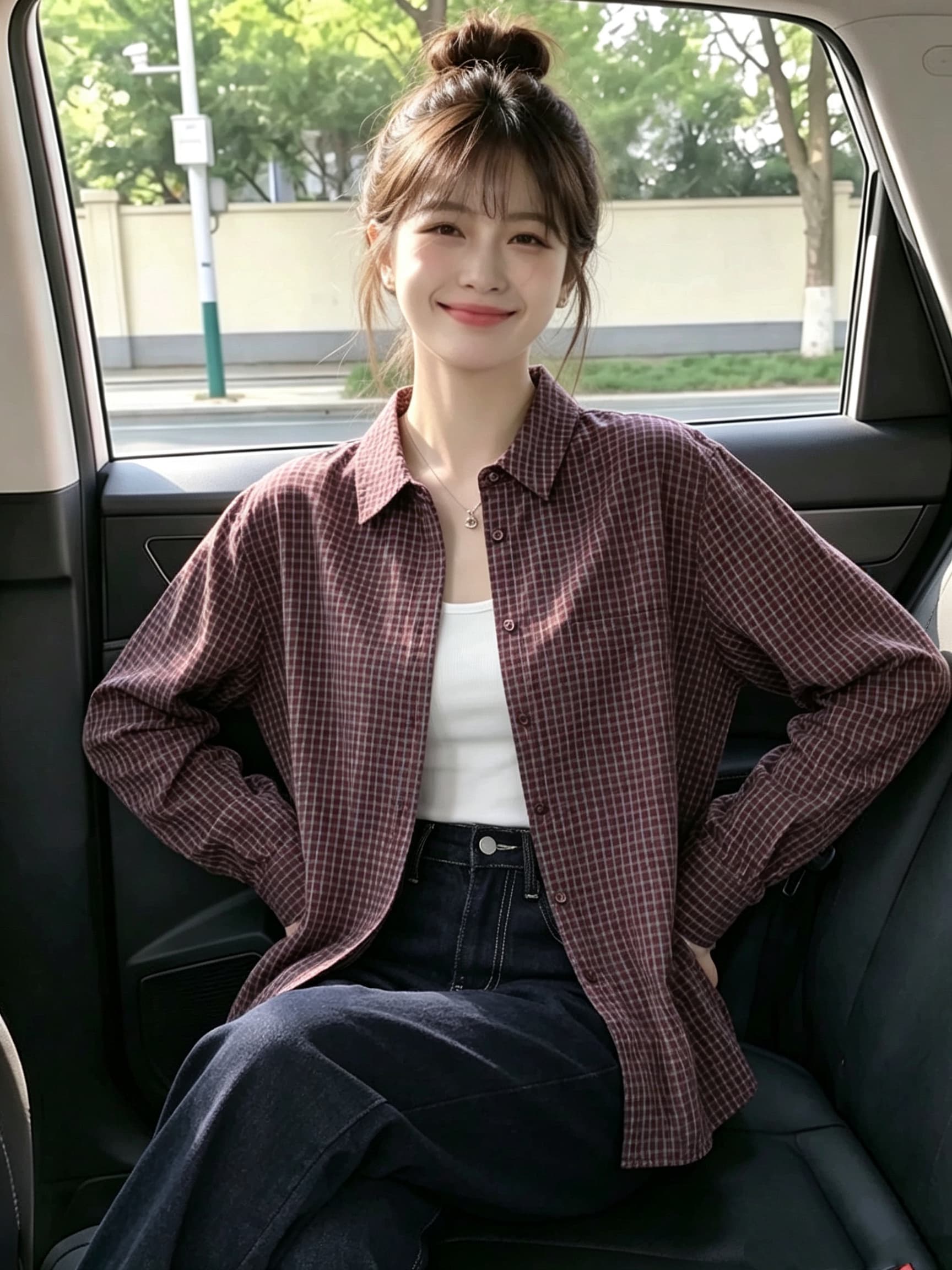 2026 가을 순면 빨간색 격자 무늬 셔츠 맨위 상세 이미지 2