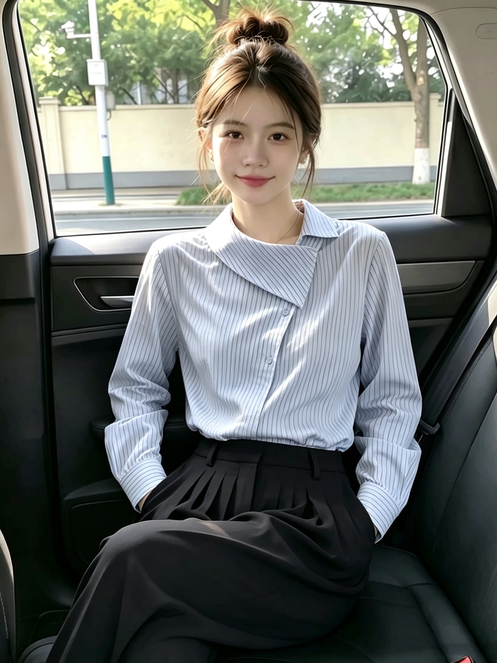 2026 가을 긴팔 셔츠 비스듬한 칼라 불규칙 폴로 칼라 세로 줄무늬 셔츠 맨위 상세 이미지 3