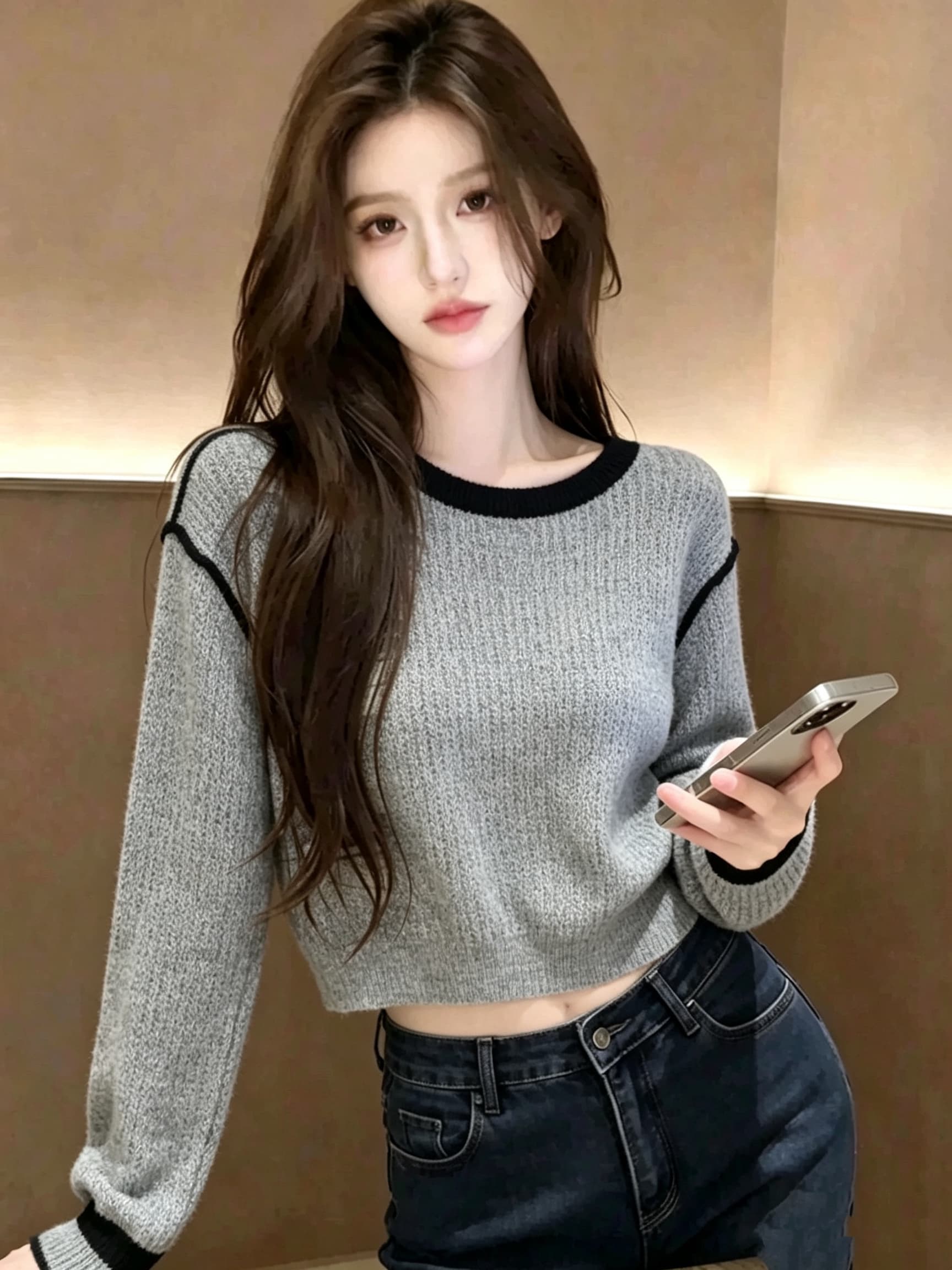2026 가을 새로운 품격 배색 라운드 넥 맨위 홀로우 아웃 니트 스웨터 상세 이미지 6
