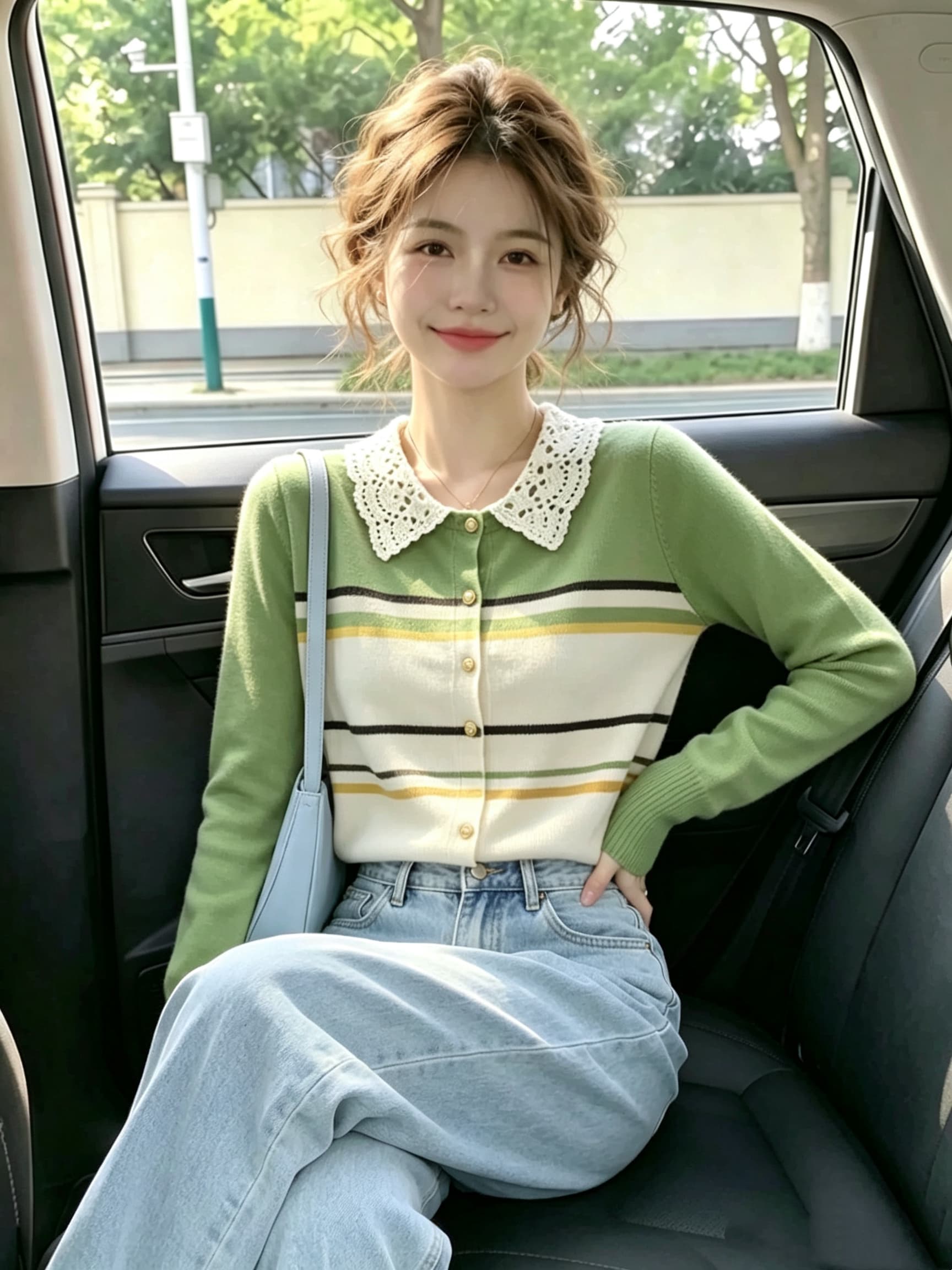 2026 가을 새로운 레이스 폴로 칼라 배색 스트라이프 니트 반팔 티셔츠 맨위 이미지 3