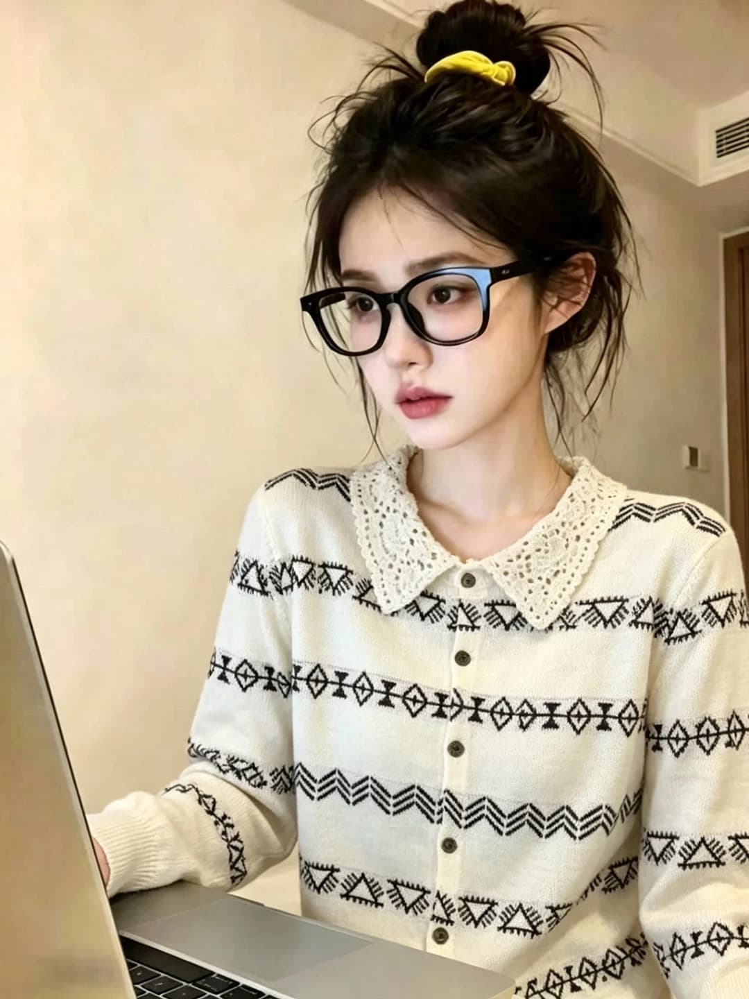 2026 가을 새로운 레트로 자카드 베이비 칼라 긴팔 니트 스웨터 캐주얼 바람 다용도 맨위