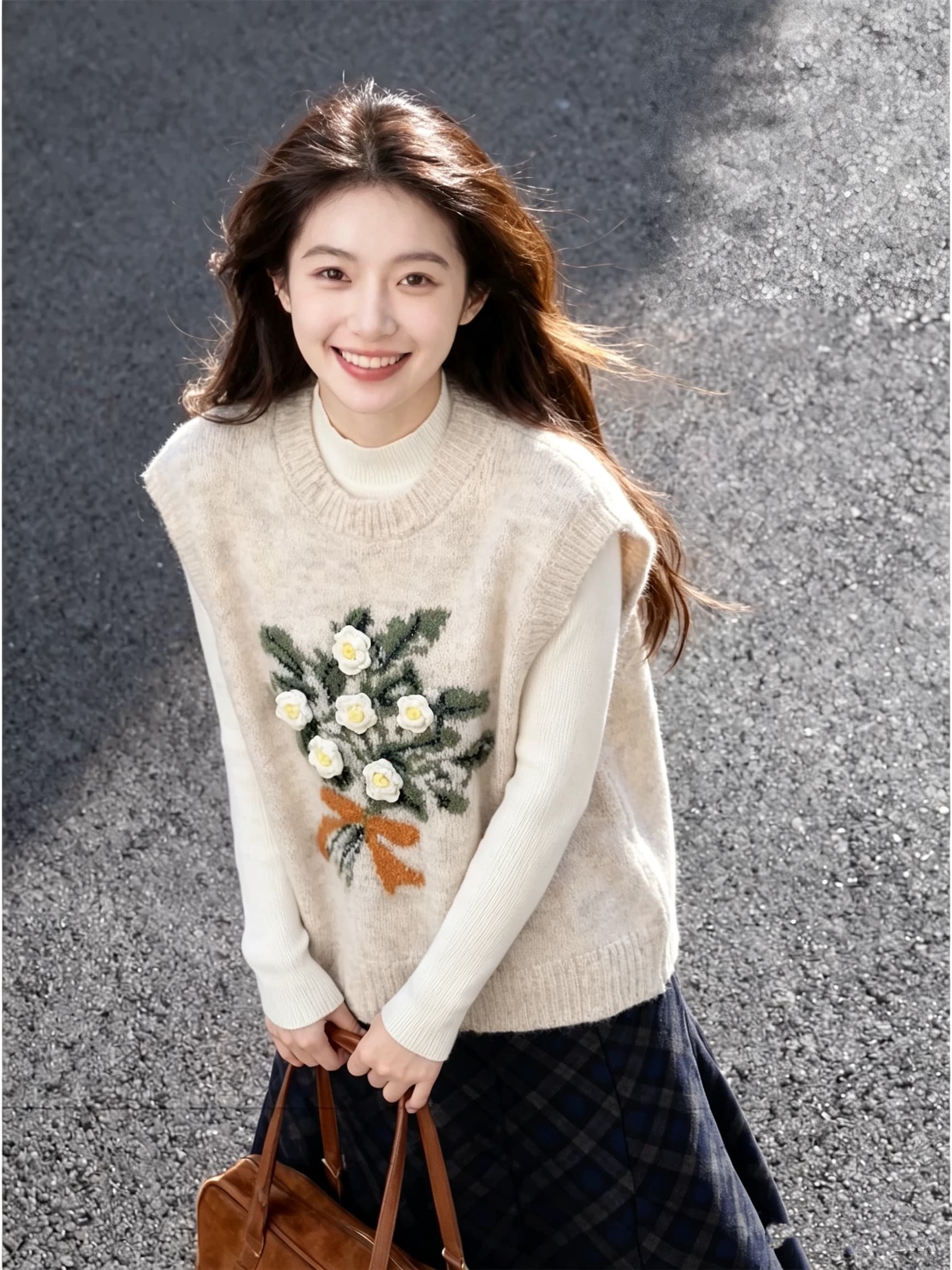 2026 가을 3 차원 꽃 니트 베스트 조끼 이미지 4