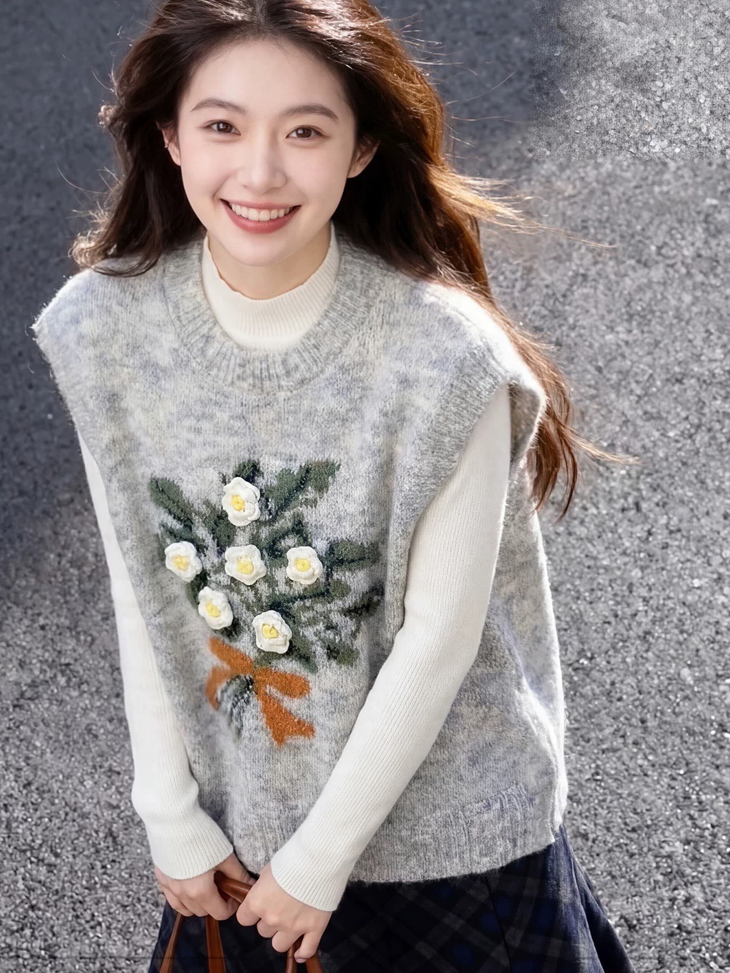 2026 가을 3 차원 꽃 니트 베스트 조끼 상세 이미지 6