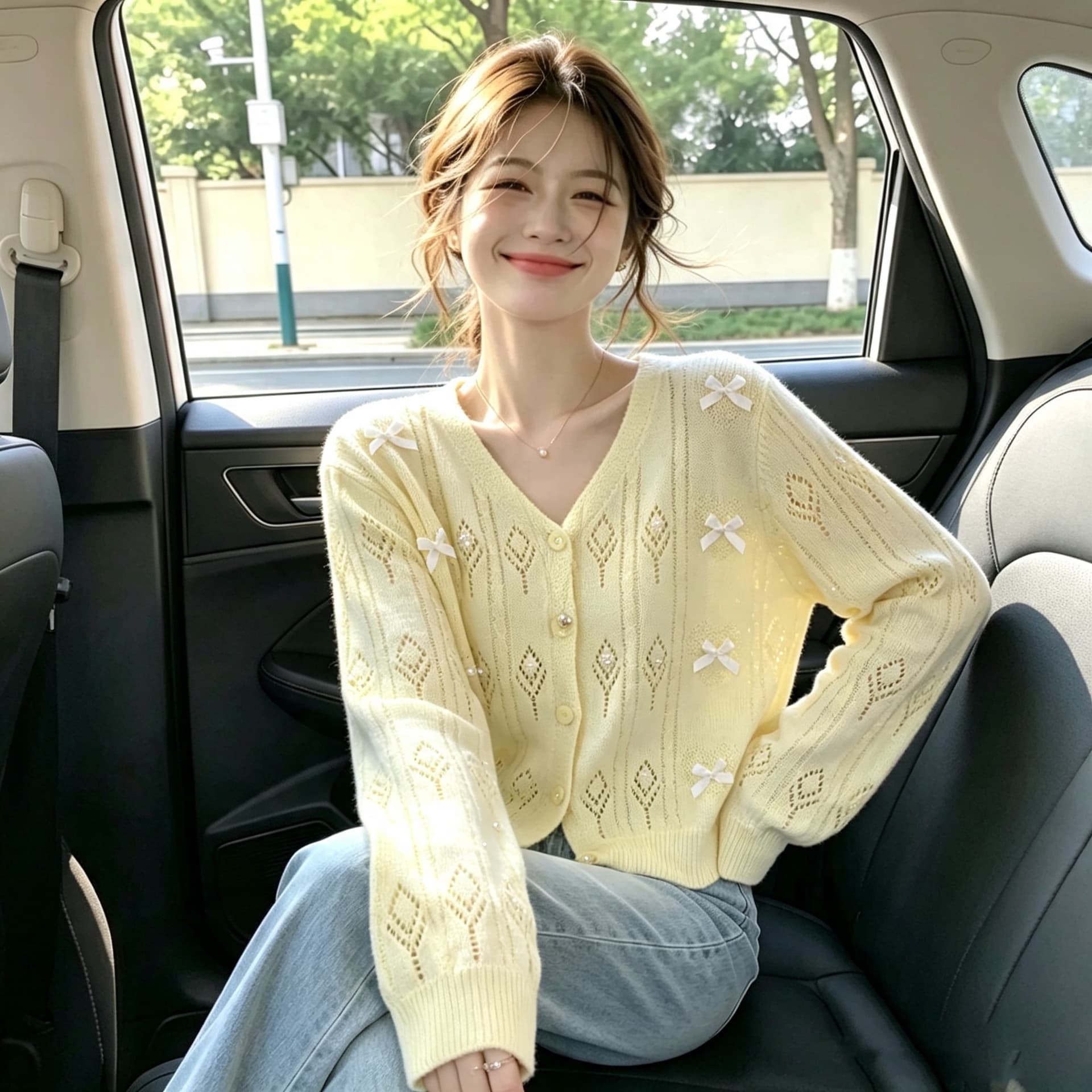 2026 가을 새로운 부드러운 바람 나비 매듭 홀로우 아웃 니트 스웨터 루즈핏 맨위 이미지 4
