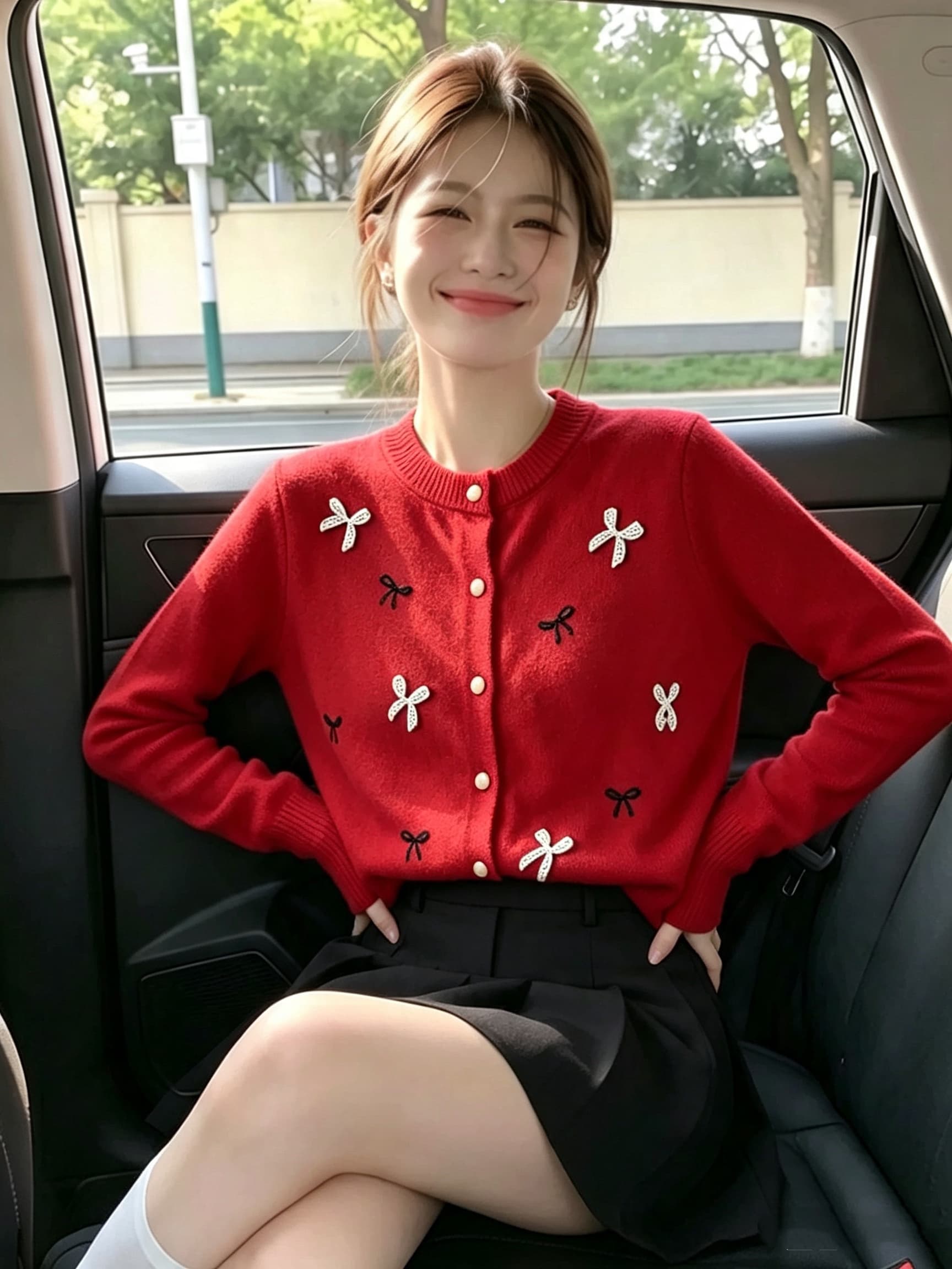 2026 가을 새로운 빨간색 스웨터 부드러운 찹쌀 라운드 넥 다용도 연령 감소 니트 오픈 가디건 맨위 상세 이미지 5