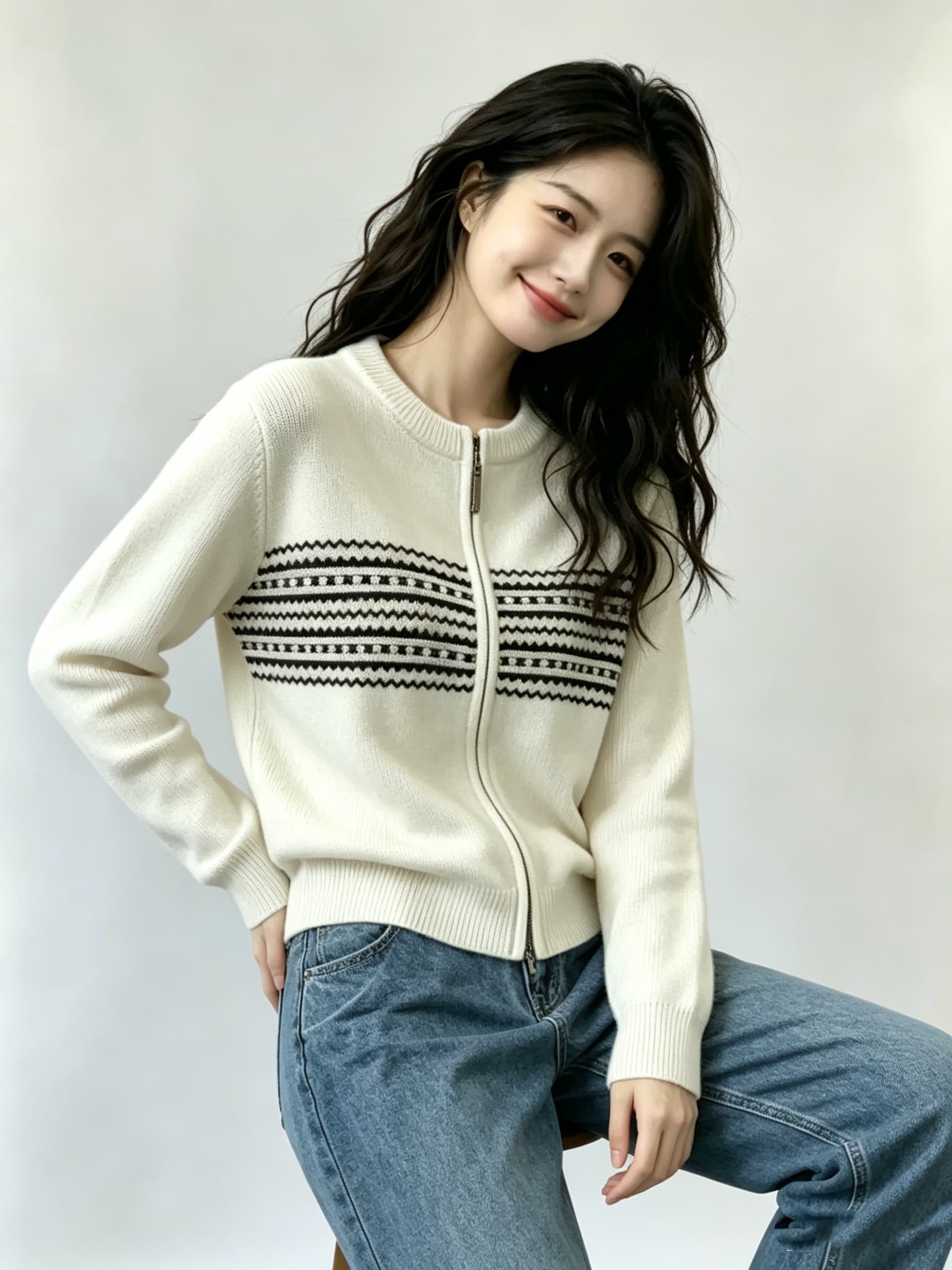 2826 가을 새로운 라운드 넥 카디건 코트 지퍼 외출용 니트 스웨터 이미지 3