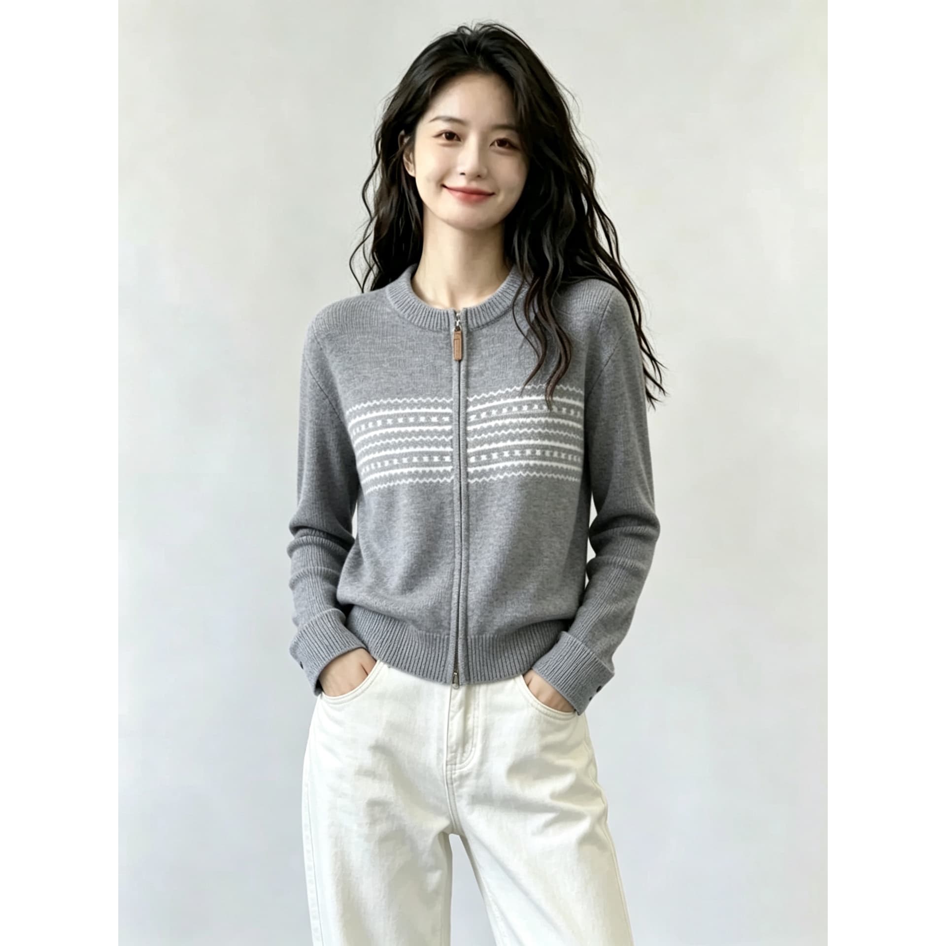 2826 가을 새로운 라운드 넥 카디건 코트 지퍼 외출용 니트 스웨터 이미지 5