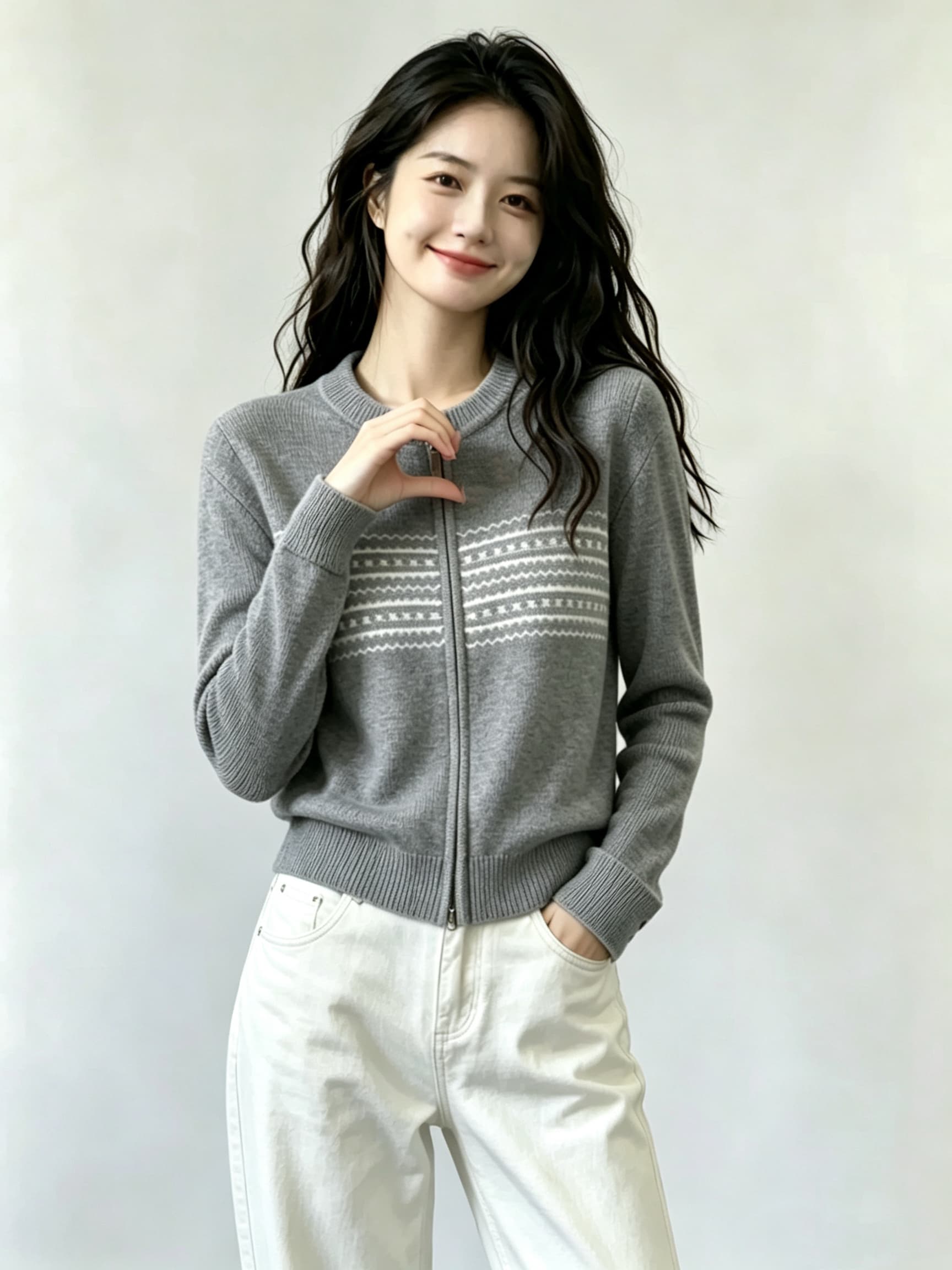 2826 가을 새로운 라운드 넥 카디건 코트 지퍼 외출용 니트 스웨터 상세 이미지 6