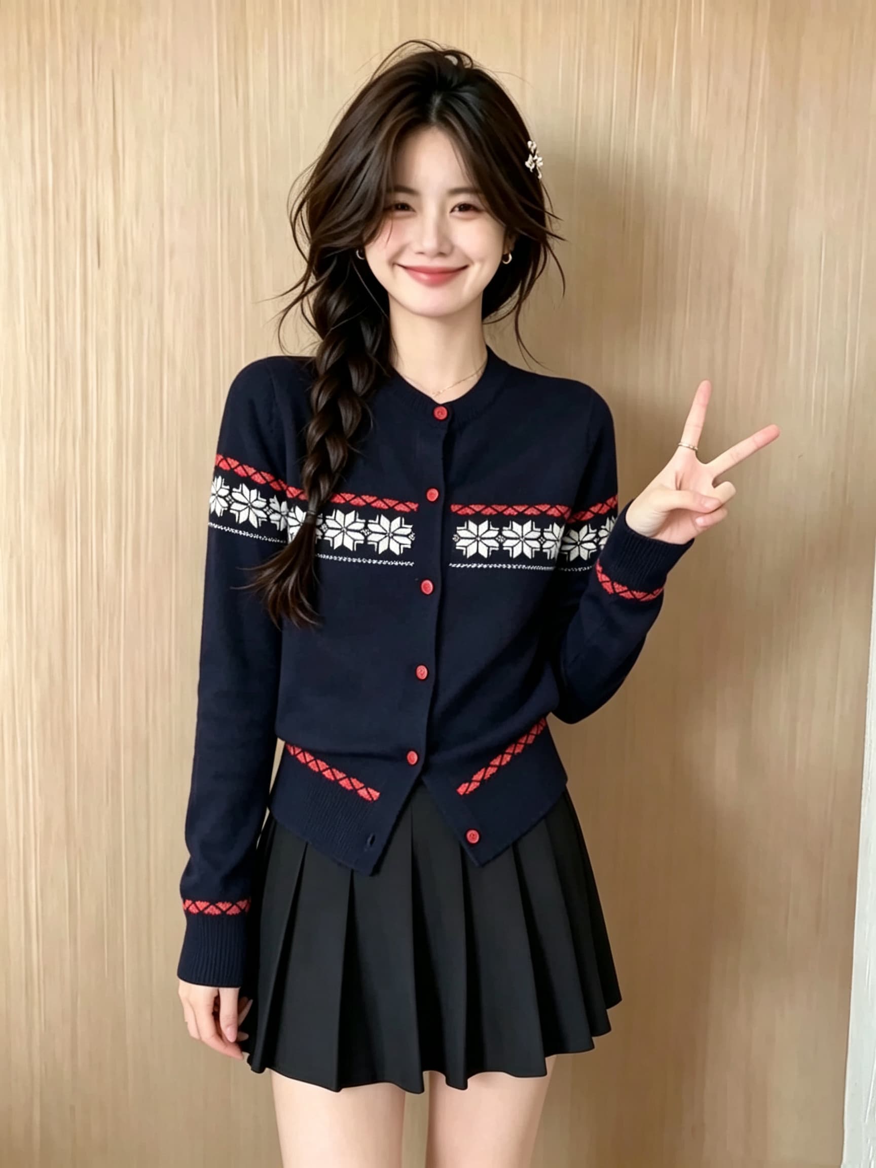 2026 가을 새로운 니트 카디건 코트 여성 짧은 패치워크 레트로 눈꽃 라운드 넥 스웨터 상세 이미지 2