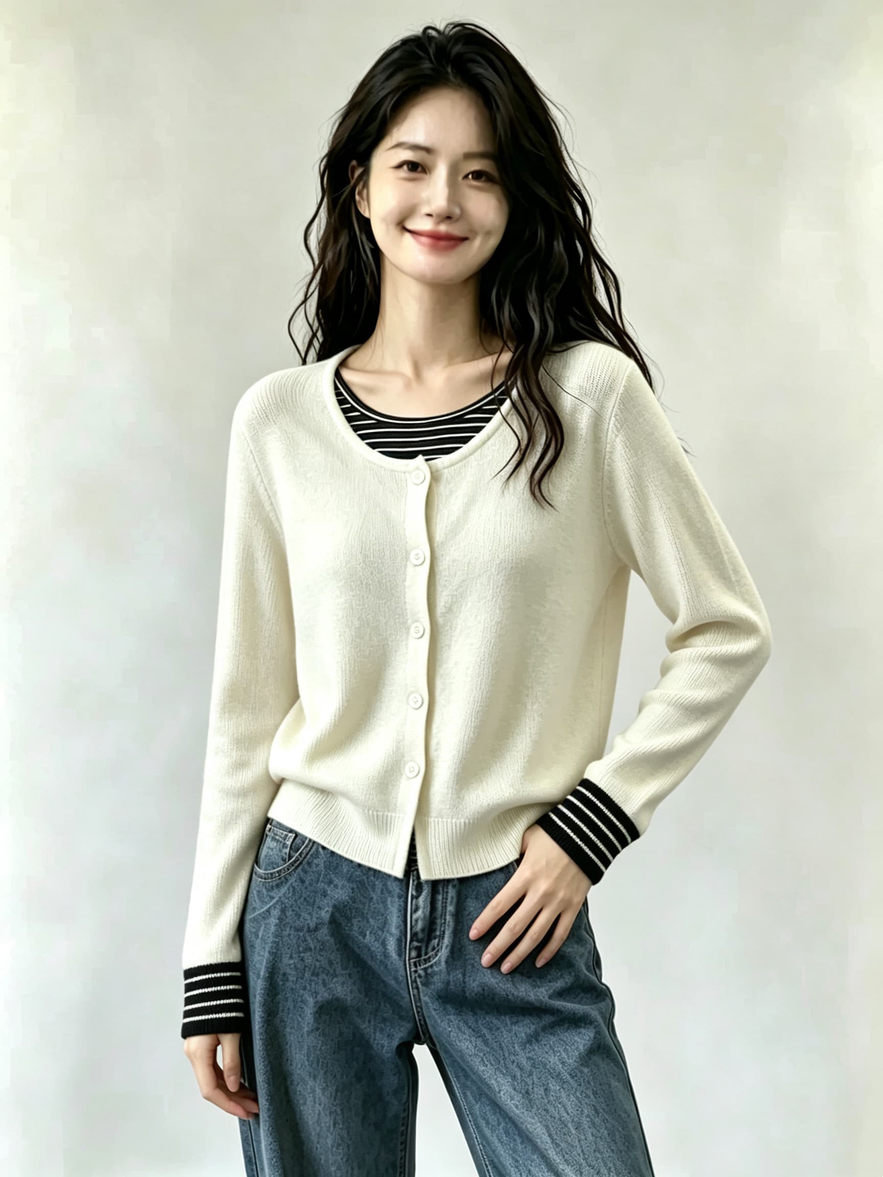2026 가을 새로운 페이크 레이어드 긴팔 티셔츠 니트 스웨터 여성 루즈핏 슬림해 보이는 연령 감소 스웨터 다용도 맨위 이미지 4