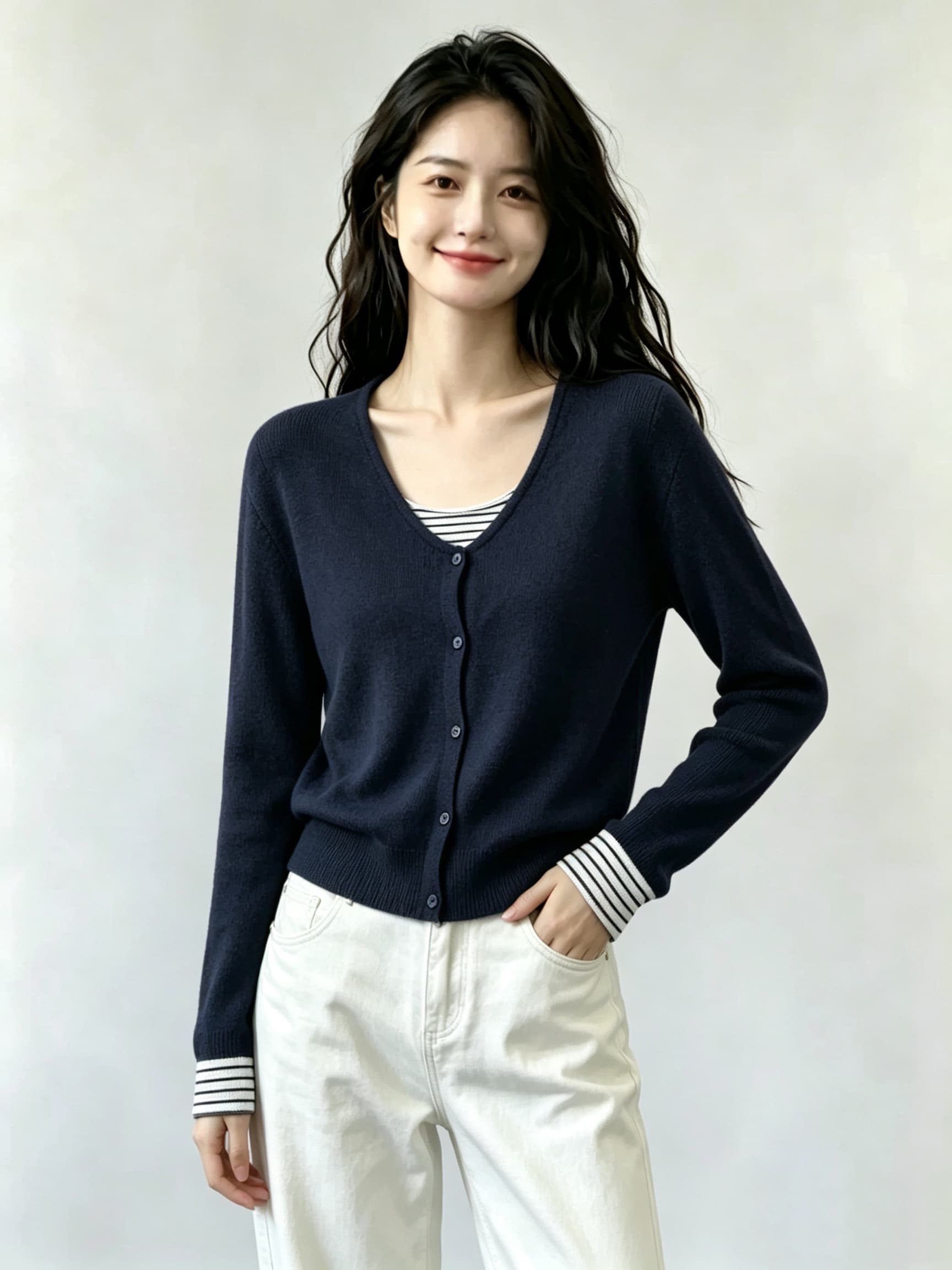 2026 가을 새로운 페이크 레이어드 긴팔 티셔츠 니트 스웨터 여성 루즈핏 슬림해 보이는 연령 감소 스웨터 다용도 맨위 상세 이미지 3