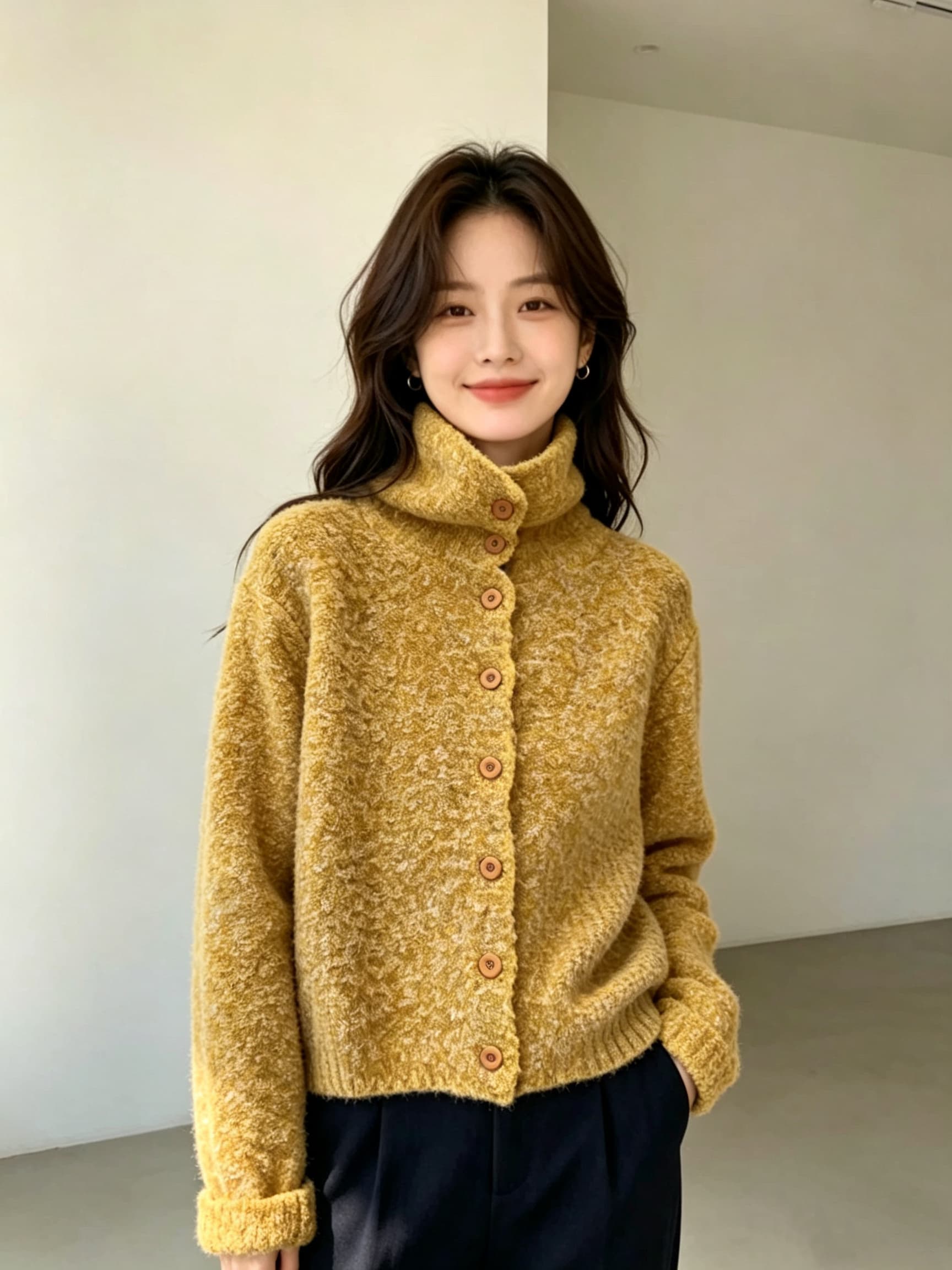 2026 가을 새로운 터틀넥 두꺼운 스웨터 여자 카디건 코트 부드러운 찹쌀 보온 니트 스웨터 맨위