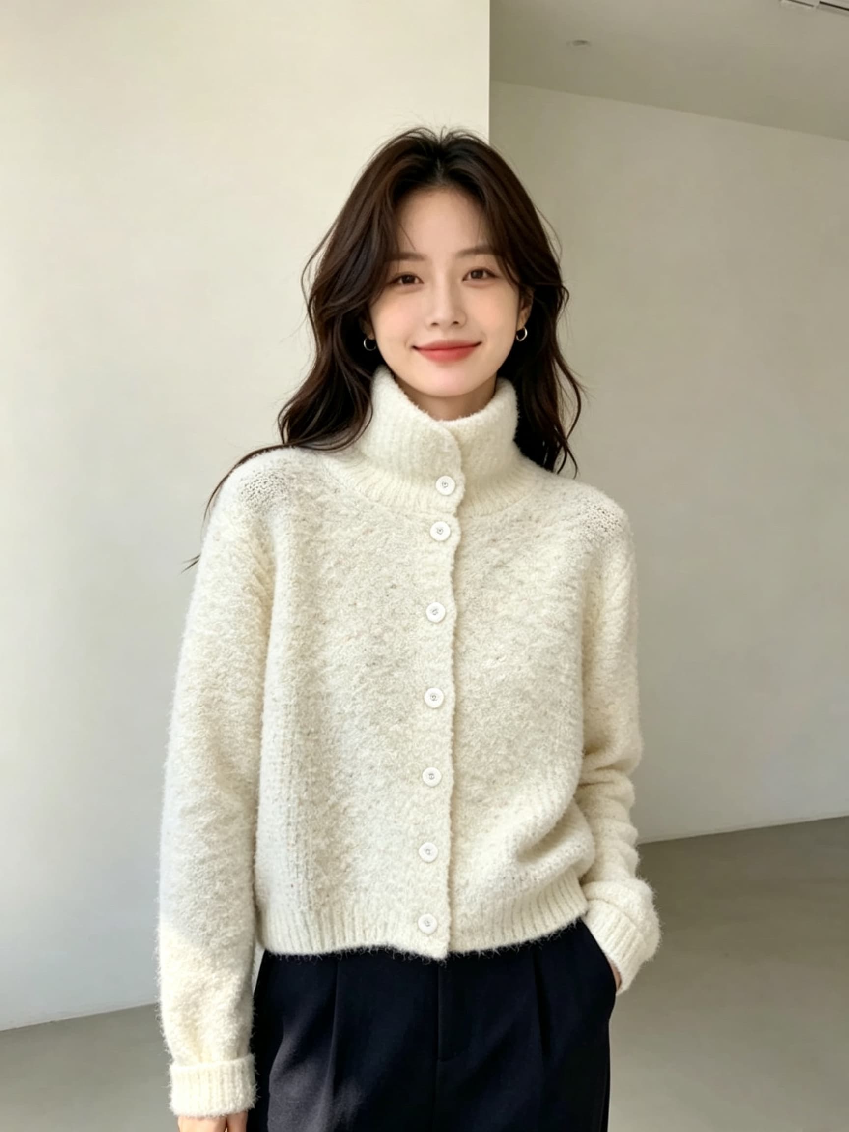 2026 가을 새로운 터틀넥 두꺼운 스웨터 여자 카디건 코트 부드러운 찹쌀 보온 니트 스웨터 맨위 이미지 3