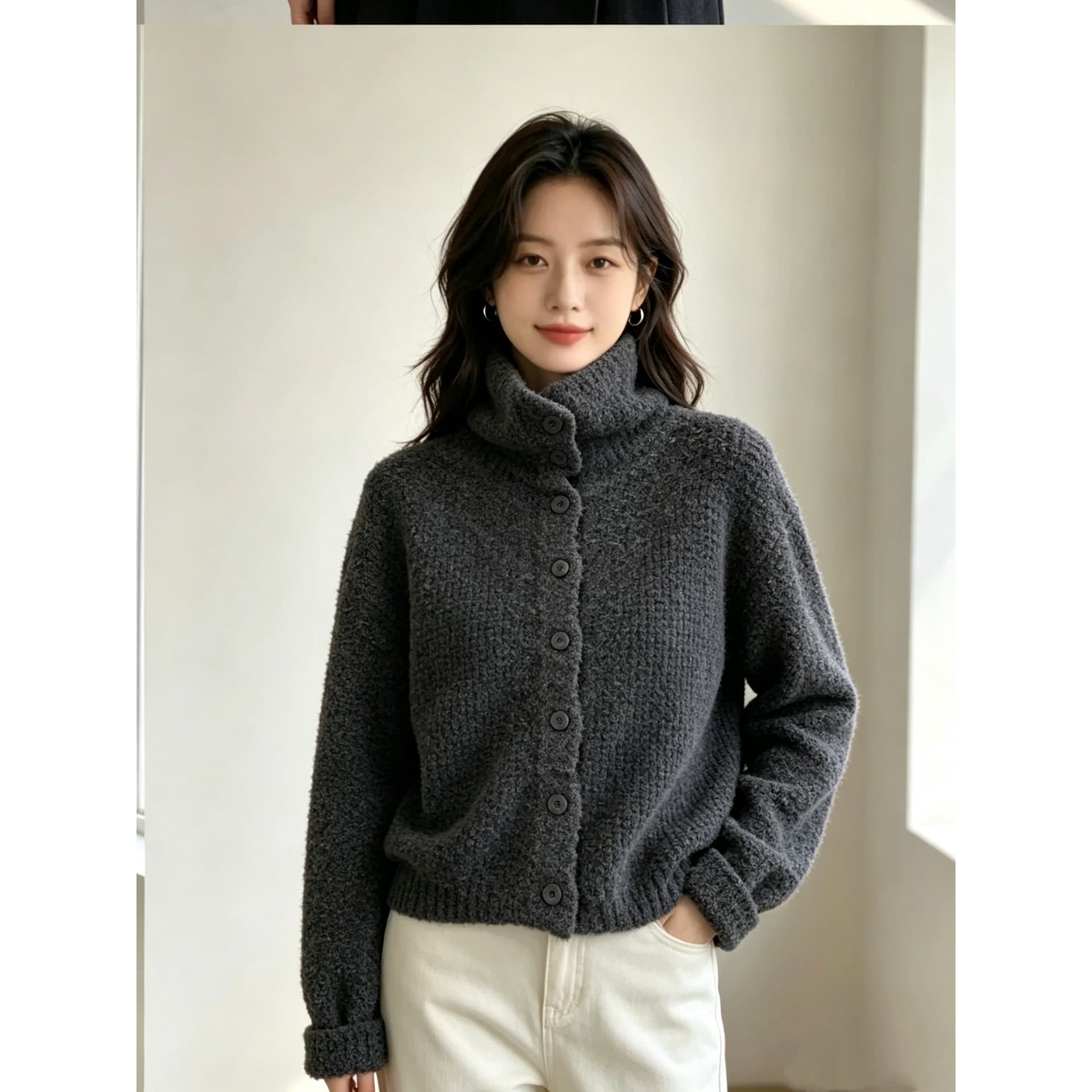 2026 가을 새로운 터틀넥 두꺼운 스웨터 여자 카디건 코트 부드러운 찹쌀 보온 니트 스웨터 맨위 이미지 5