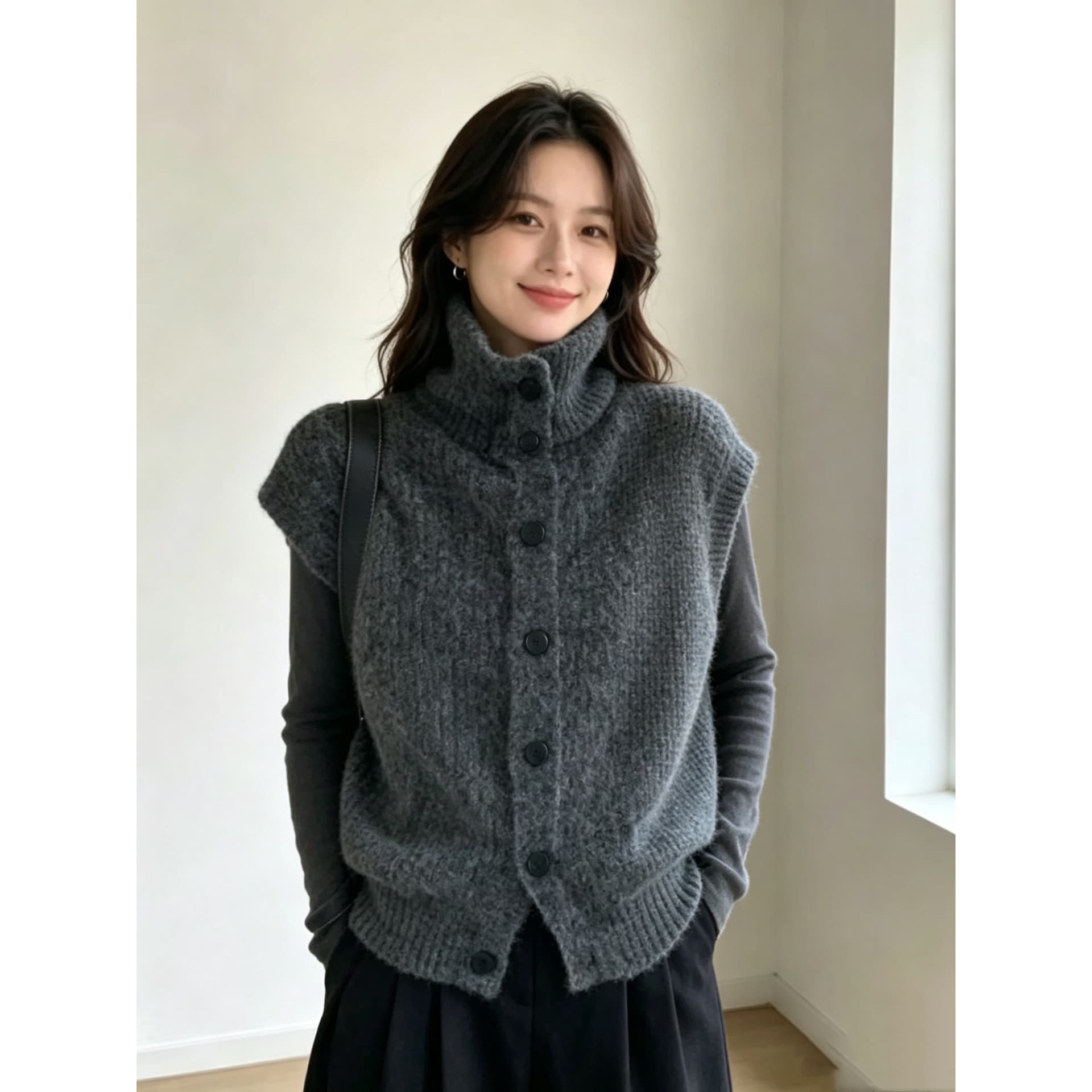 2026 가을 신제품 니트 베스트 터틀넥 보온 외출용 조끼 조끼 이미지 5