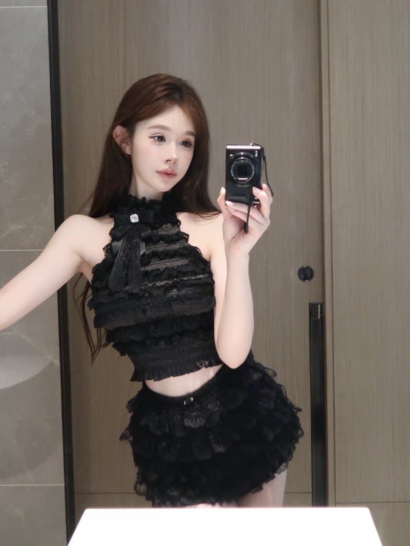 정가 실사 나비 매듭 레이스 레이스 조끼 기본 셔츠 핫걸 맨위 여성 상세 이미지 10