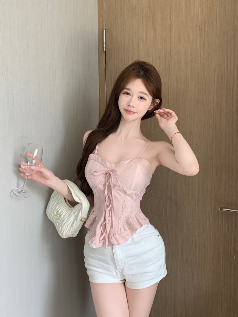 정가 실사 레이스 레이스 나비 매듭 스트랩 조끼 기본 셔츠 핫걸 맨위 여성 상세 이미지 16