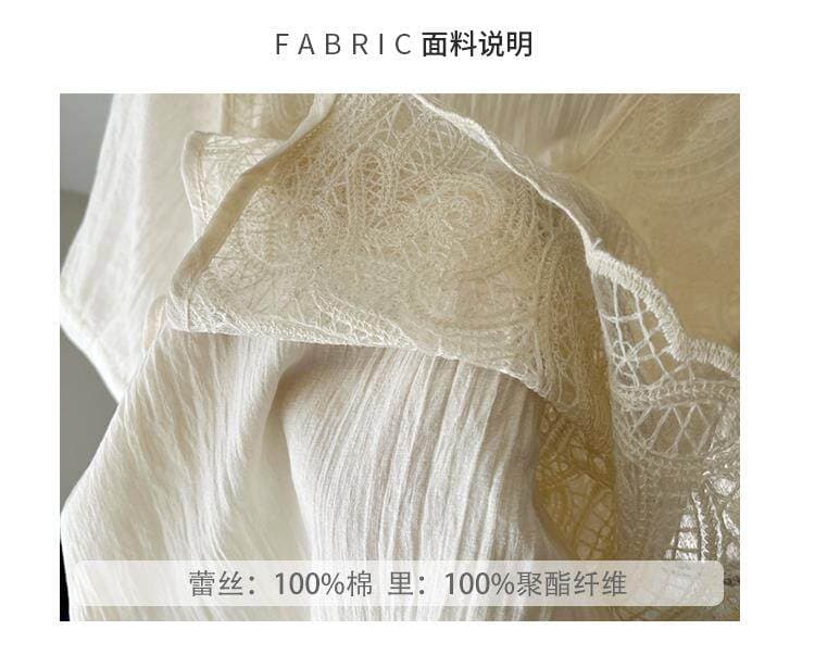 숙녀 팬 루즈핏 슬림해 보이는 자수 레이스 셔츠 여름 품격 다용도 페이크 레이어드 셔츠 상세 이미지 2