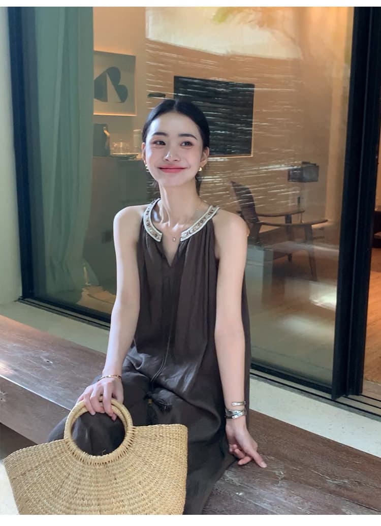 2026 익스트림 제인 민소매 행침 목 아마 여성 드레스 오래된 돈 바람 루즈핏 민족 스타일 휴가 롱 스커트 상세 이미지 10