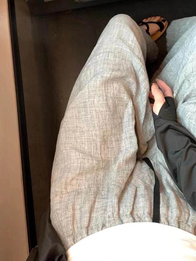 chao 수준 매우 공동 고급 회색 프랑스 아마 컬러 짜임 루즈핏 와이드 레그 팬츠 야마모토 바지 치마바지 여성 상세 이미지 4