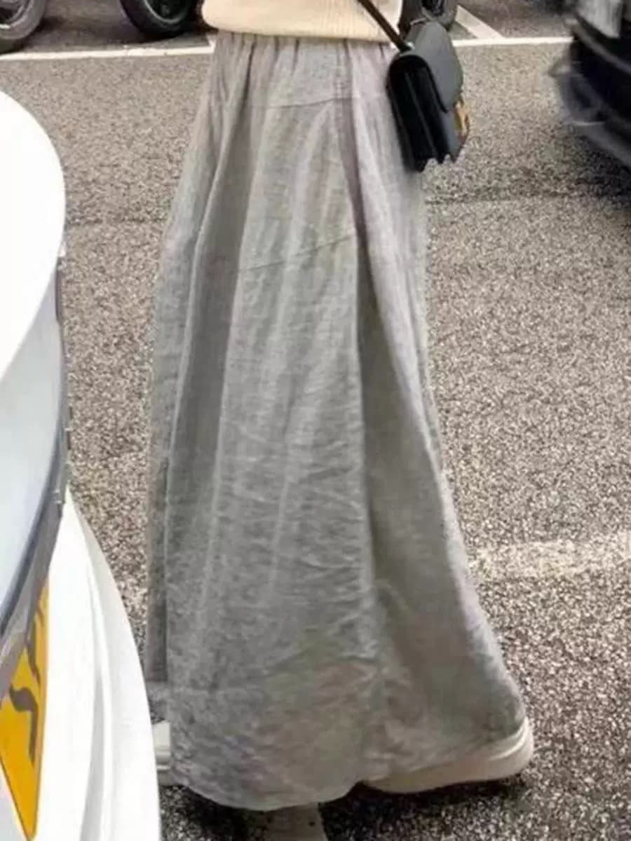 chao 수준 매우 공동 고급 회색 프랑스 아마 컬러 짜임 루즈핏 와이드 레그 팬츠 야마모토 바지 치마바지 여성 이미지 4